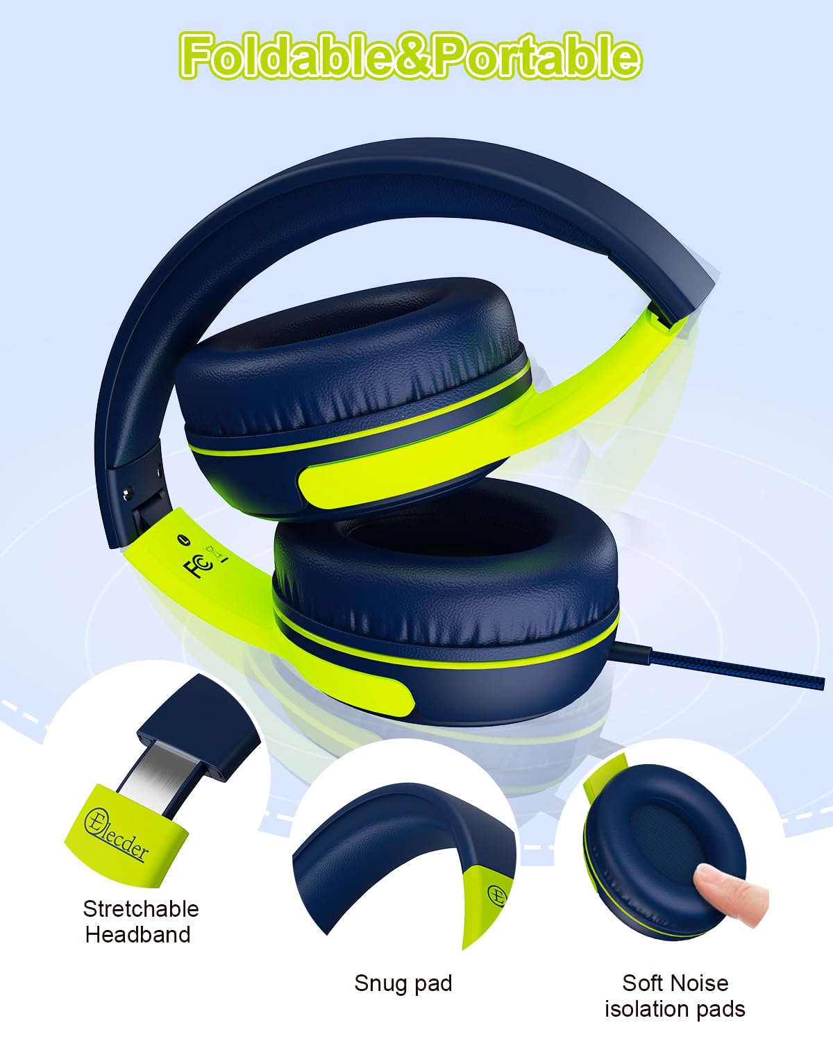 Foto 5 pulgar | Auriculares Elecder S8 Con Cable Para Niños Con Micrófono Azul Marino/verde - Venta Internacional.