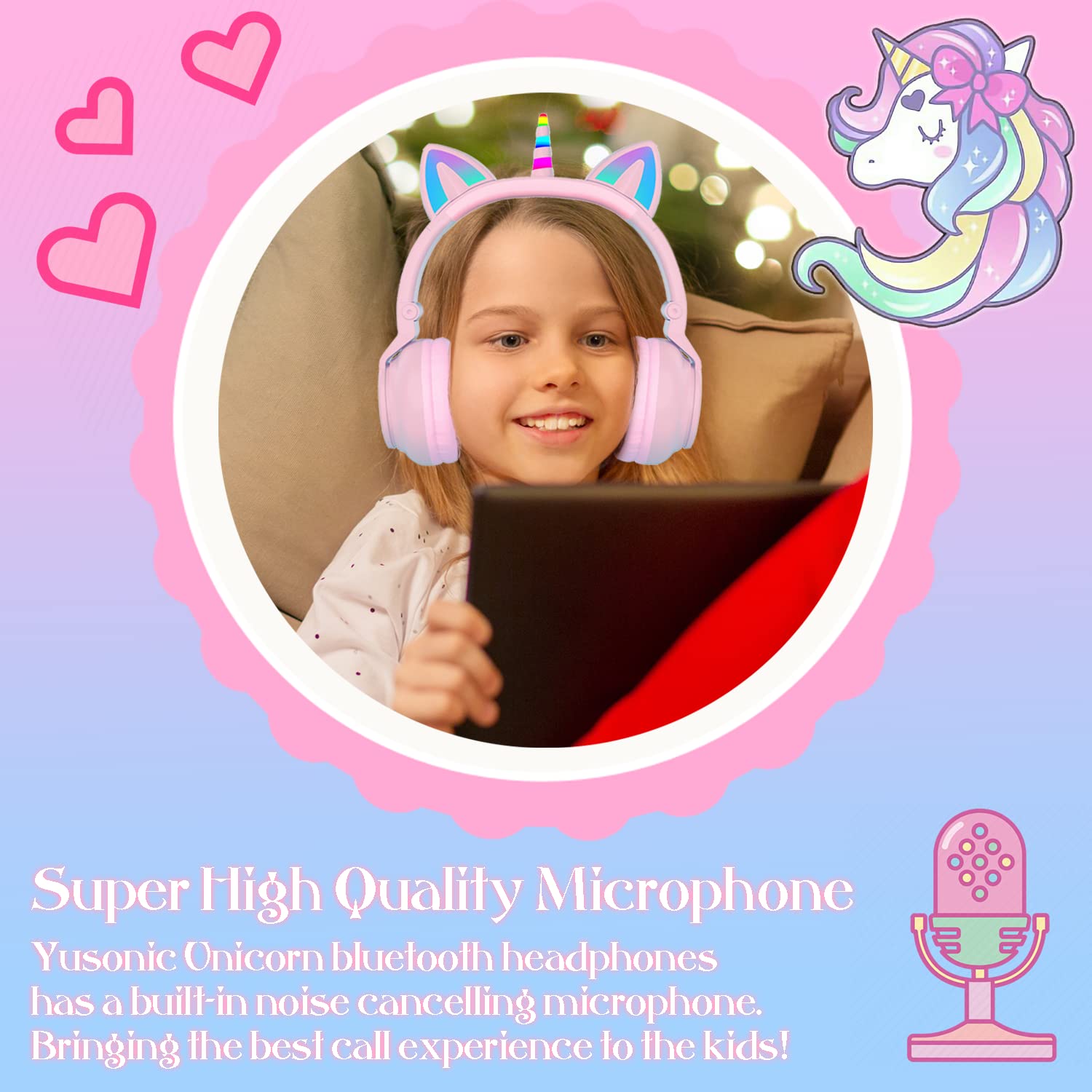 Foto 6 pulgar | Auriculares Yusonic Unicorn Kids Bluetooth Plegables Morados - Venta Internacional.