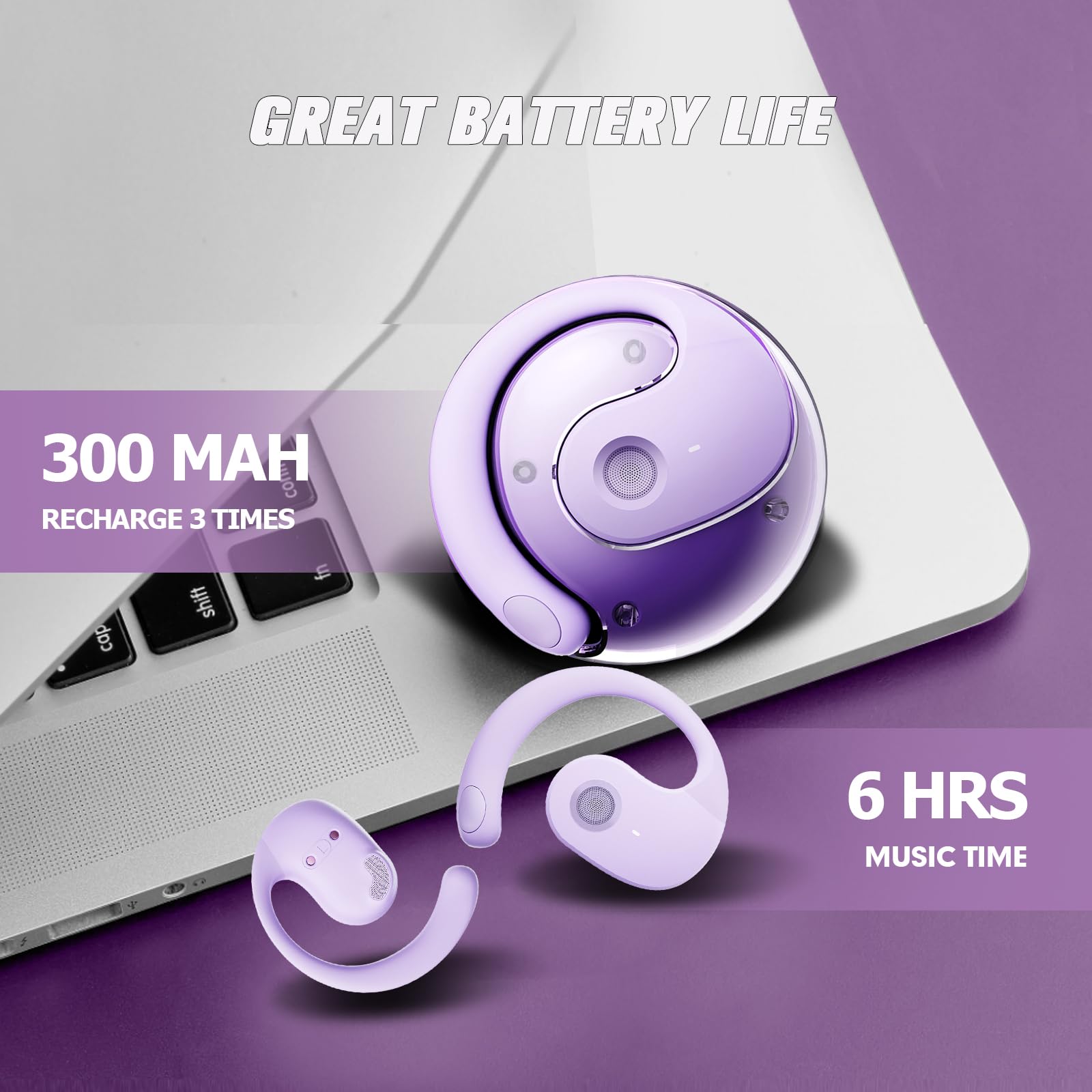 Foto 8 pulgar | Auriculares Inalámbricos Bluetooth Open Ear Purple Xmenha Hy-t26 - Venta Internacional.