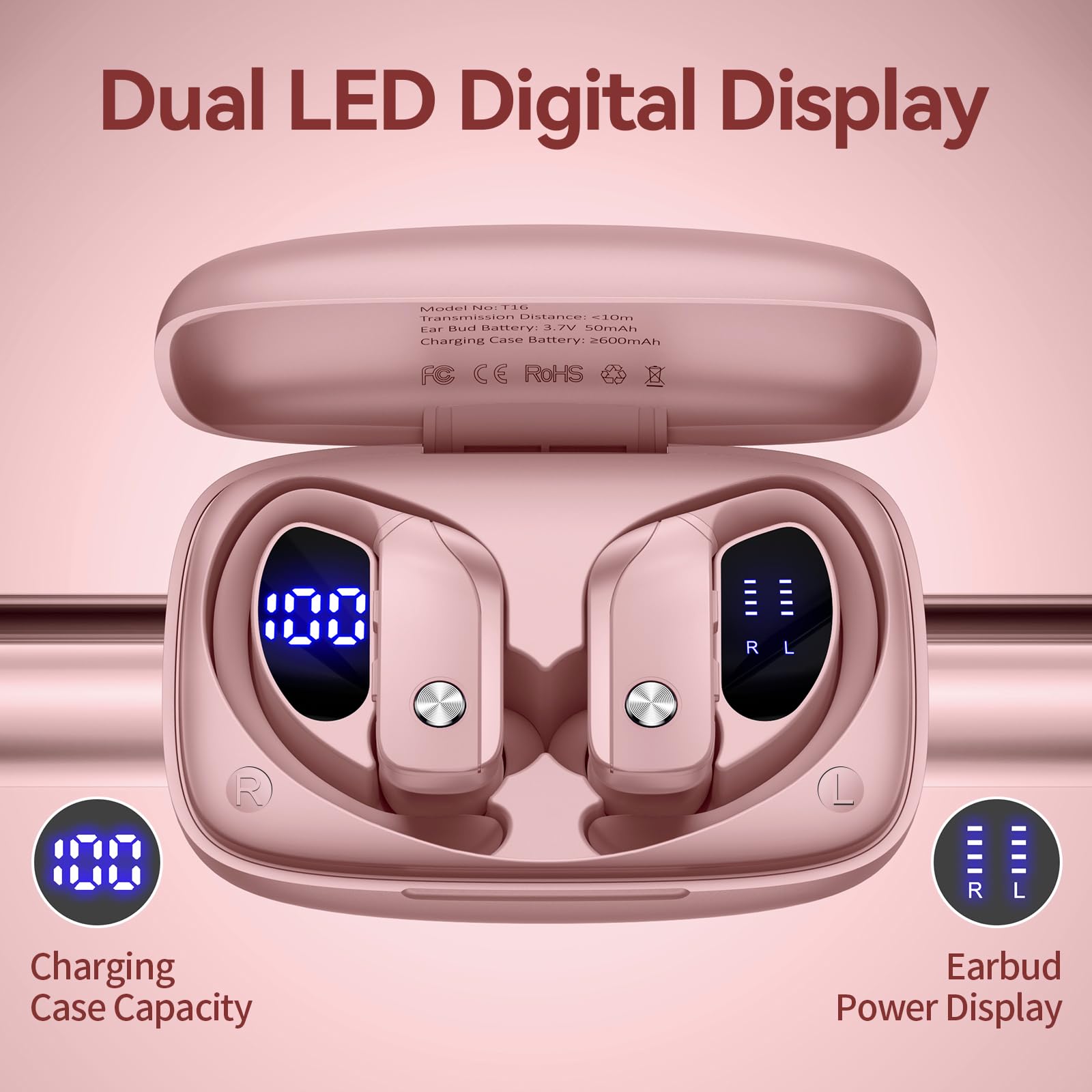 Foto 2 | Auriculares Inalámbricos Bmani T16 Bluetooth Con Led Rosa - Venta Internacional.