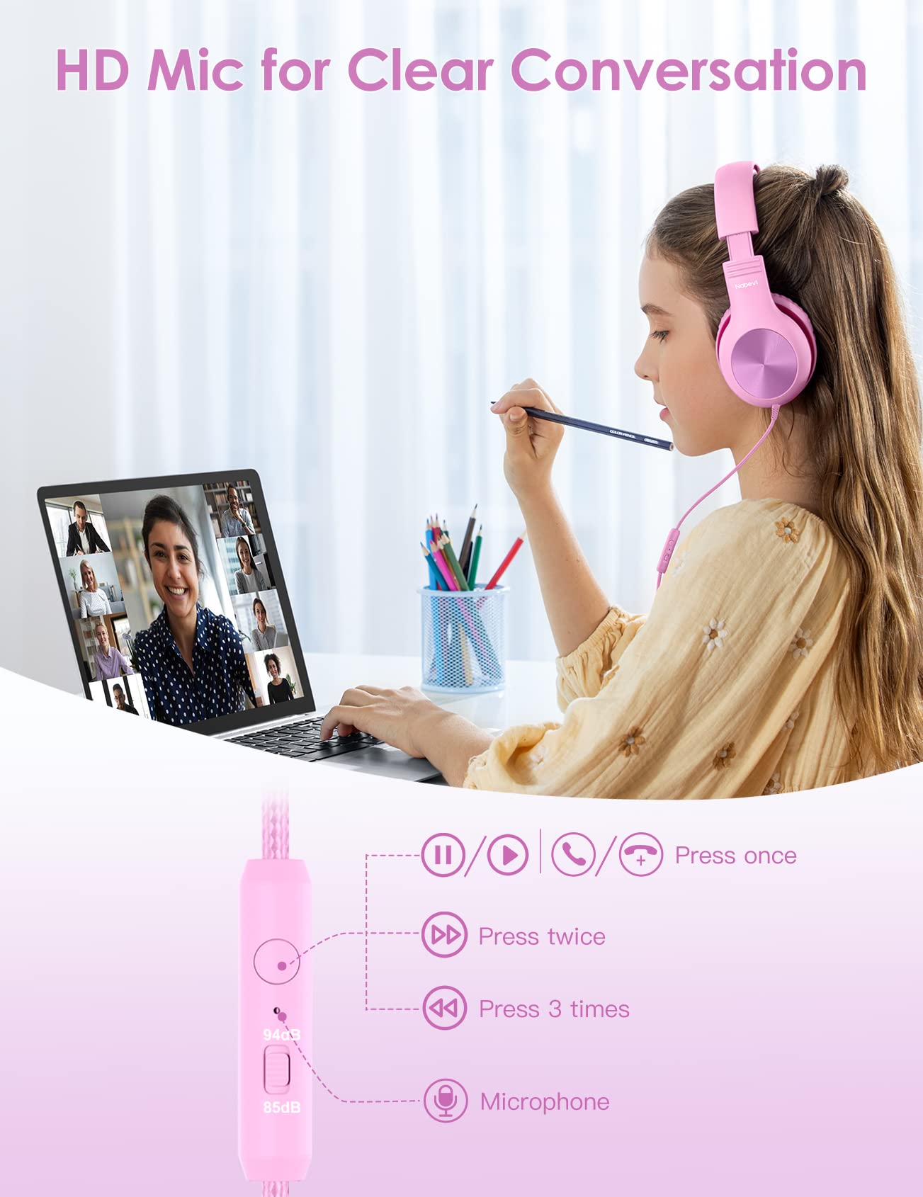 Foto 4 pulgar | Auriculares Nabevi Kids Con Micrófono Externo [rosa] - Venta Internacional.
