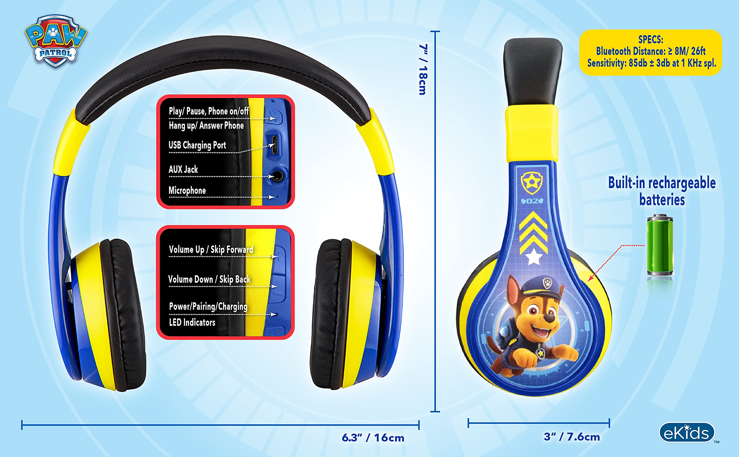 Foto 8 pulgar | Auriculares Bluetooth Ekids Paw Patrol Kids Con Micrófono - Venta Internacional.
