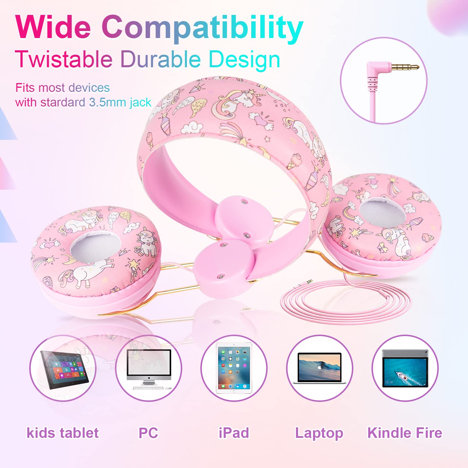 Foto 4 pulgar | Auriculares Qearfun Unicorn Para Niñas Y Niños Con Micrófono De 3,5 Mm - Venta Internacional.