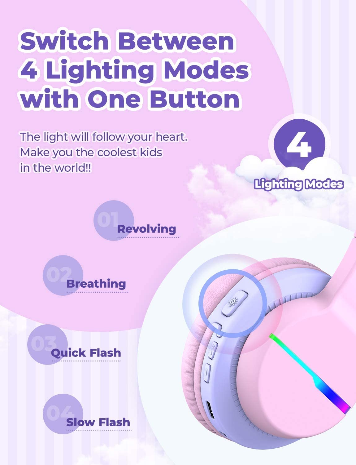Foto 3 pulgar | Auriculares Bluetooth Iclever Bth12 Para Niños Con Luces Led, Color Rosa - Venta Internacional.