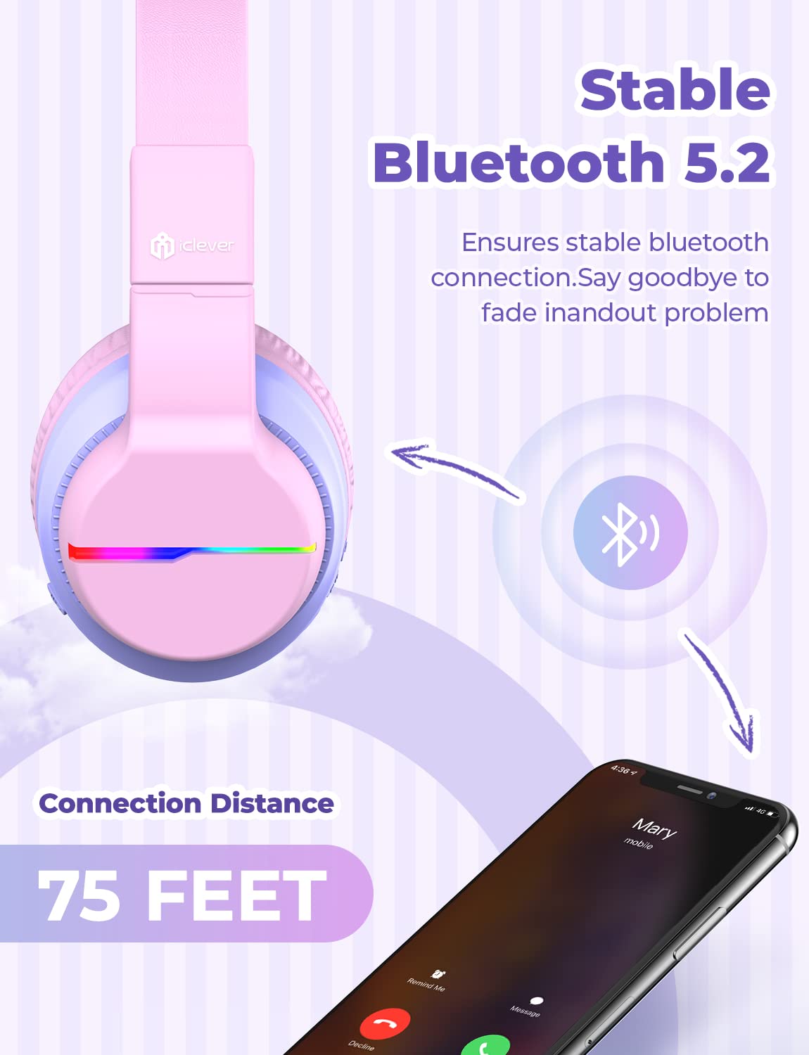 Foto 6 pulgar | Auriculares Bluetooth Iclever Bth12 Para Niños Con Luces Led, Color Rosa - Venta Internacional.