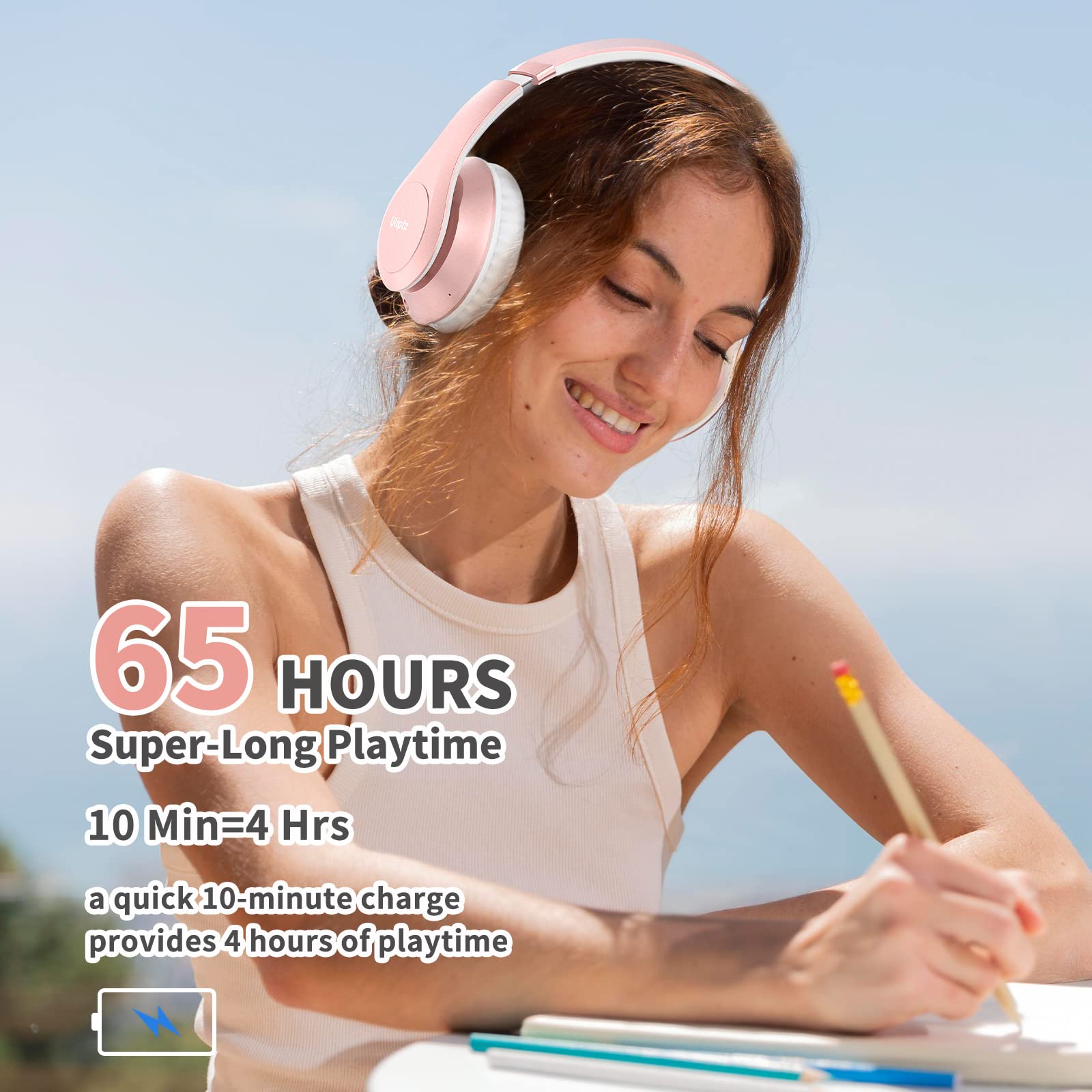 Foto 6 pulgar | Auriculares Inalámbricos Bluetooth Uliptz 65h Playtime Rose Gold - Venta Internacional.