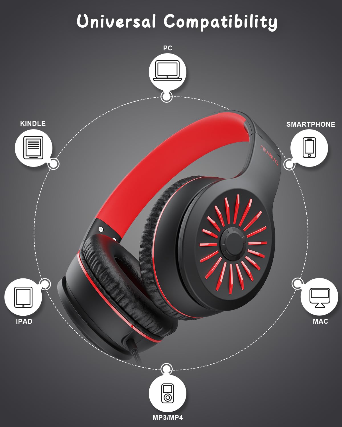 Foto 5 | Auriculares Nivava K16 Con Cable Con Micrófono Para Niños, Negro Y Rojo - Venta Internacional.
