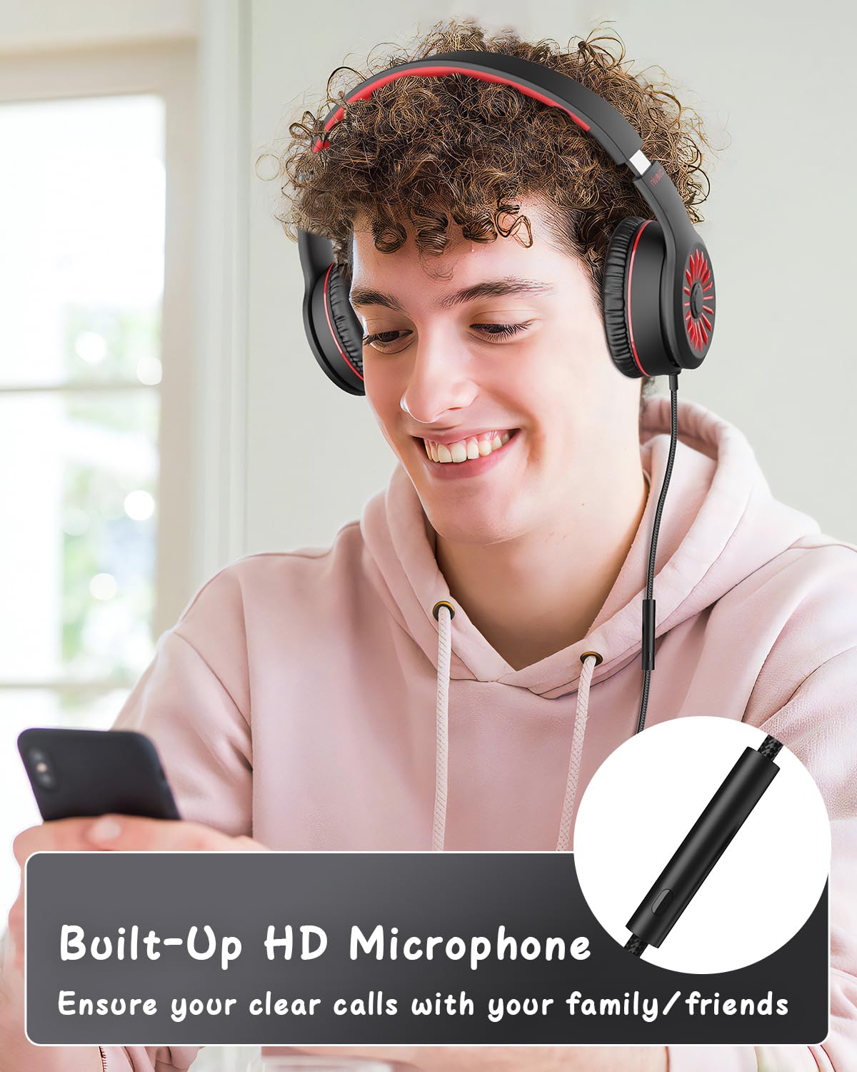 Foto 6 | Auriculares Nivava K16 Con Cable Con Micrófono Para Niños, Negro Y Rojo - Venta Internacional.
