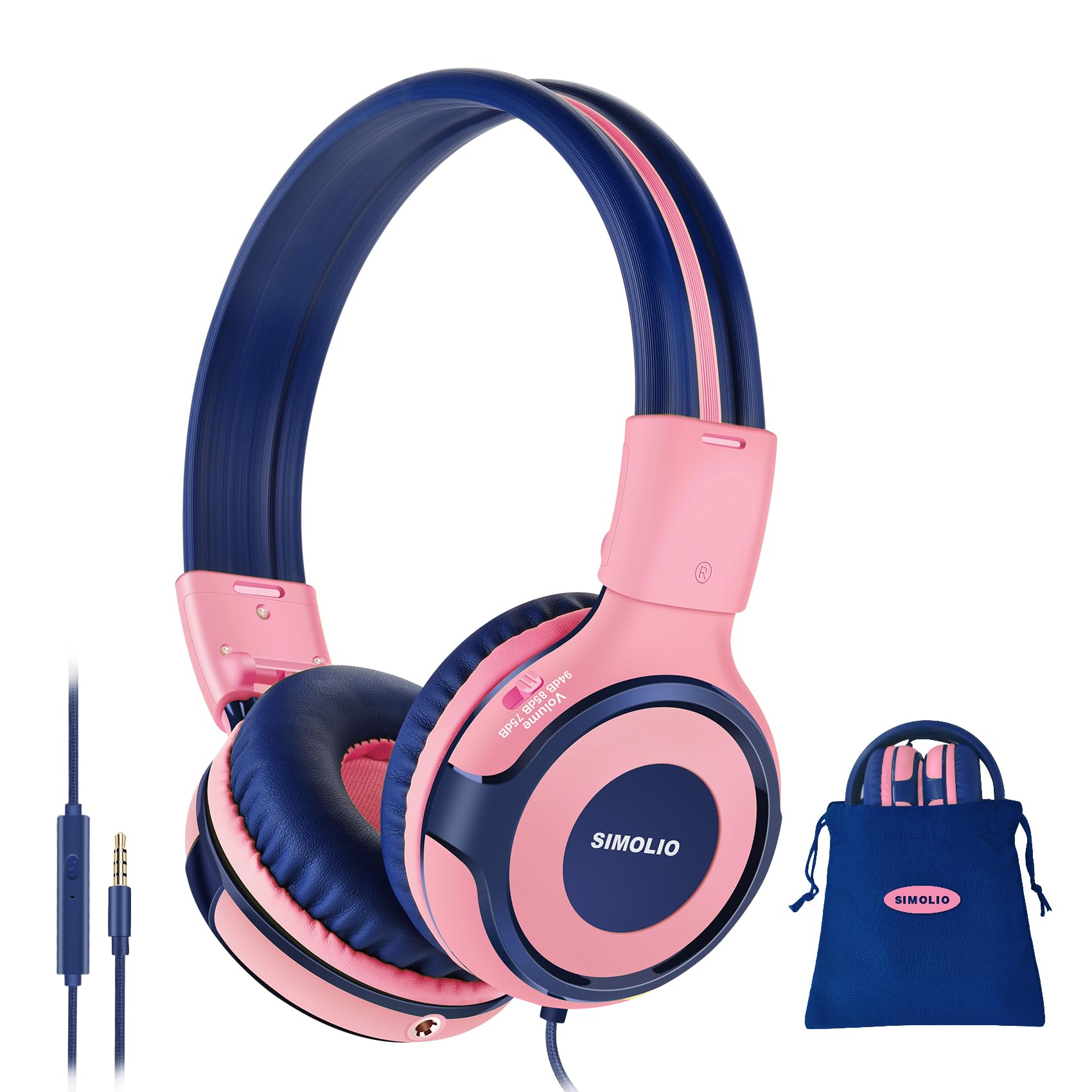 Auriculares Simolio Kids Con Limitador De Volumen Y Micrófono - Rosa - Venta Internacional.