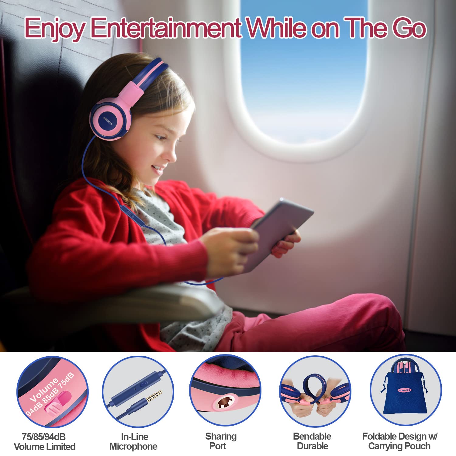 Foto 3 pulgar | Auriculares Simolio Kids Con Limitador De Volumen Y Micrófono - Rosa - Venta Internacional.