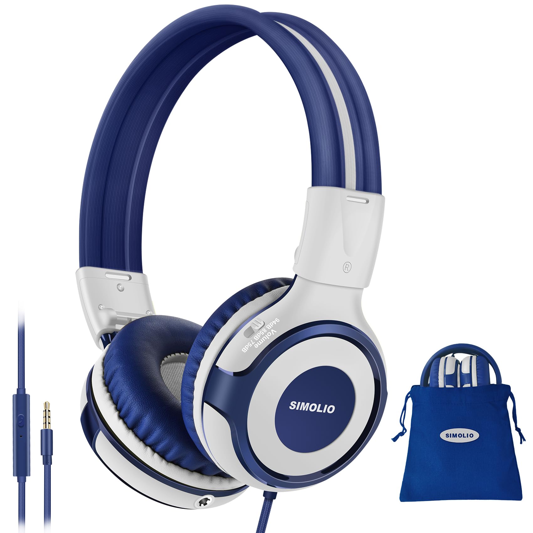 Auriculares Simolio Kids Con Cable, Volumen Limitado Y Micrófono, Color Gris - Venta Internacional.
