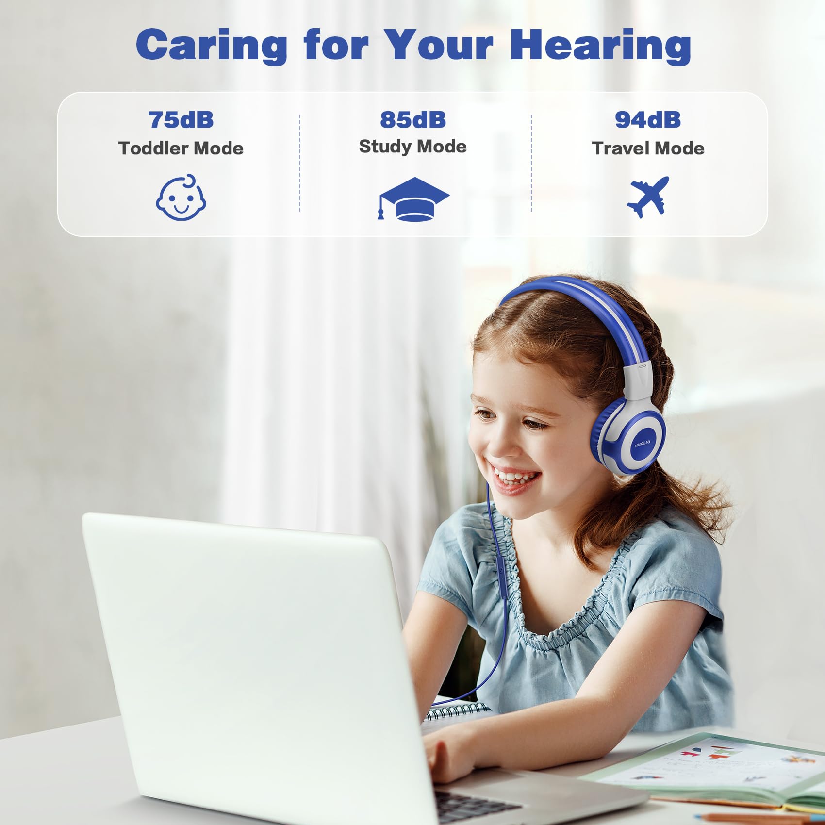 Foto 4 pulgar | Auriculares Simolio Kids Con Cable, Volumen Limitado Y Micrófono, Color Gris - Venta Internacional.