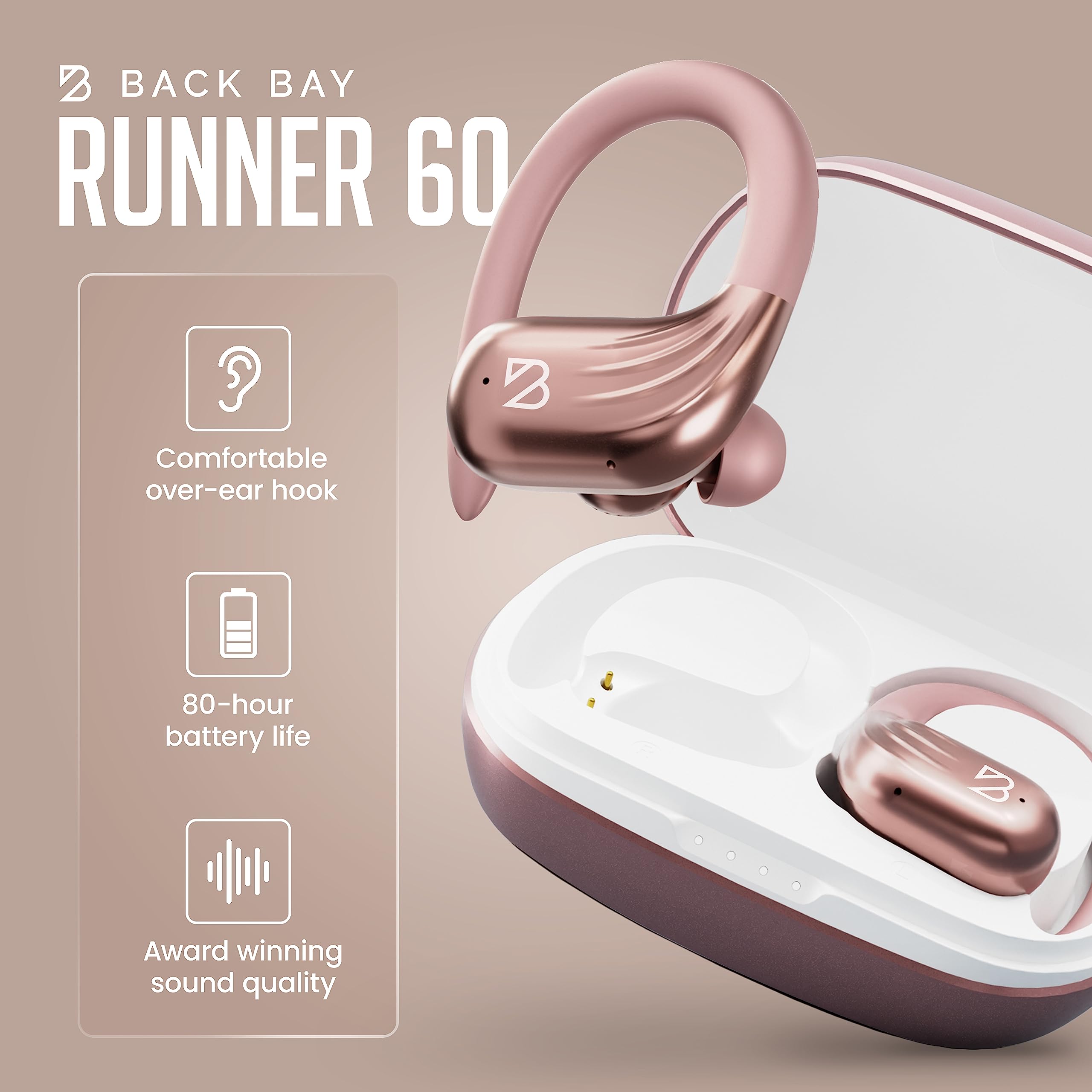 Foto 4 pulgar | Auriculares Inalámbricos Para Correr Back Bay Audio Runner 60 Rose Gold - Venta Internacional.