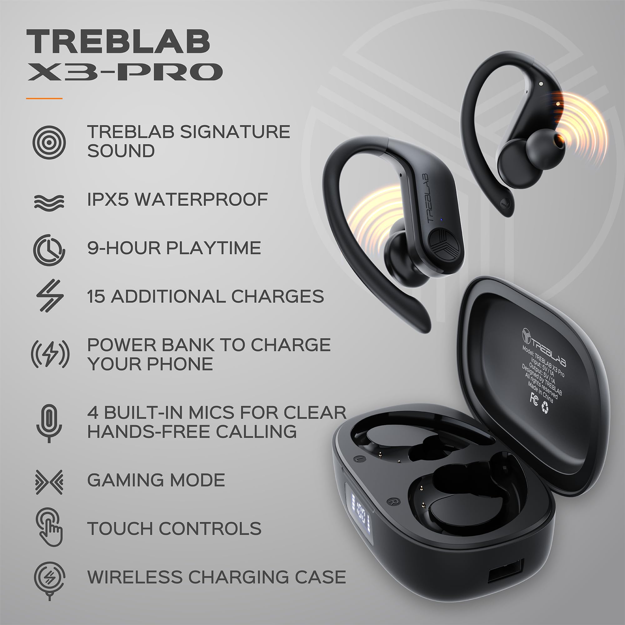 Foto 5 pulgar | Auriculares Inalámbricos Treblab X3 Pro 145h Batería Ipx5 A Prueba De Agua - Venta Internacional.