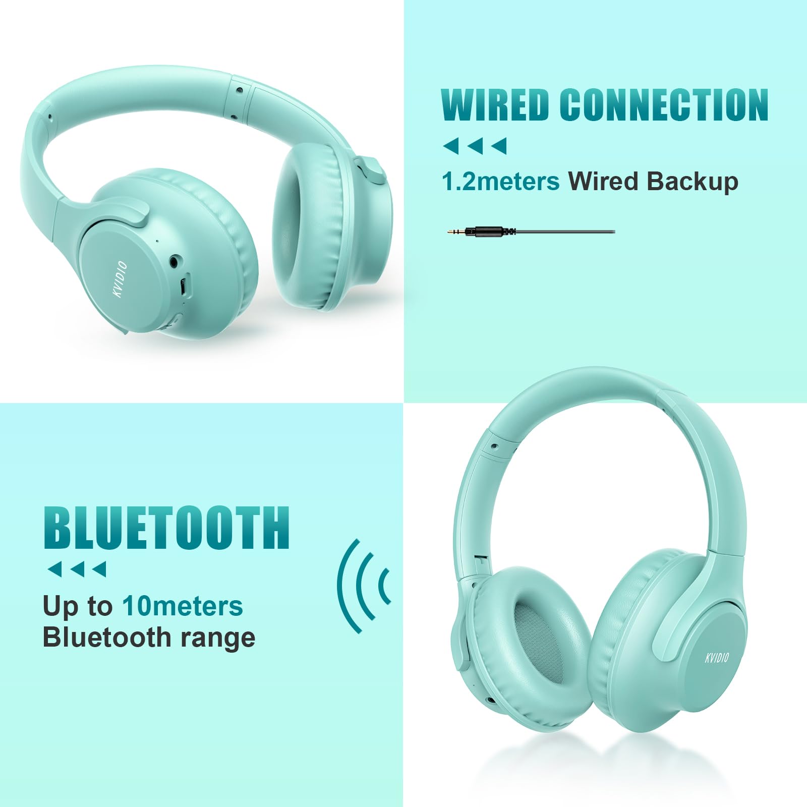 Foto 4 pulgar | Auriculares Bluetooth Kvidio Over Ear De 65 Horas De Reproducción, Color Verde - Venta Internacional.