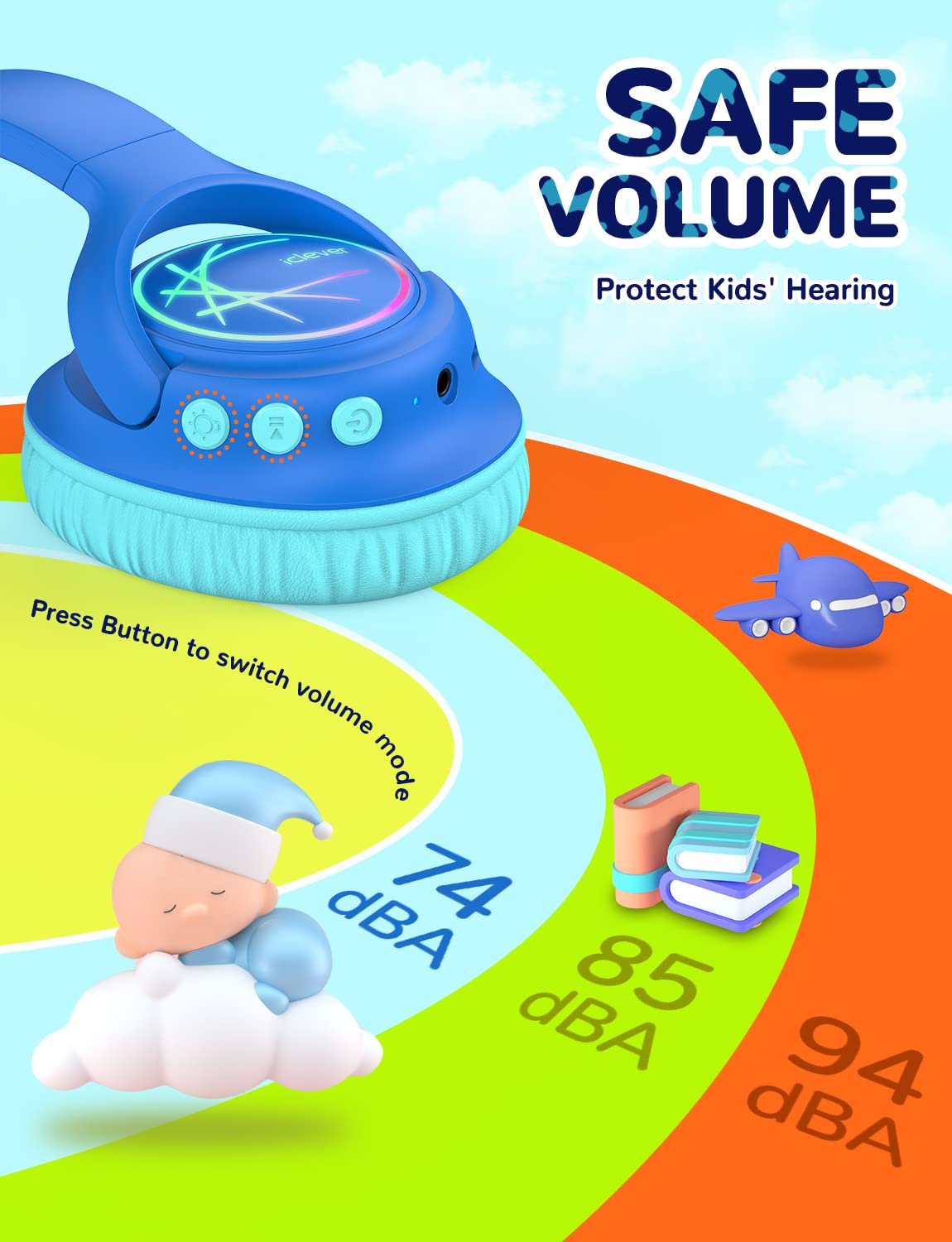 Foto 3 pulgar | Auriculares Bluetooth Iclever Bth18 Para Niños Con Luces Led 43h, Color Azul - Venta Internacional.