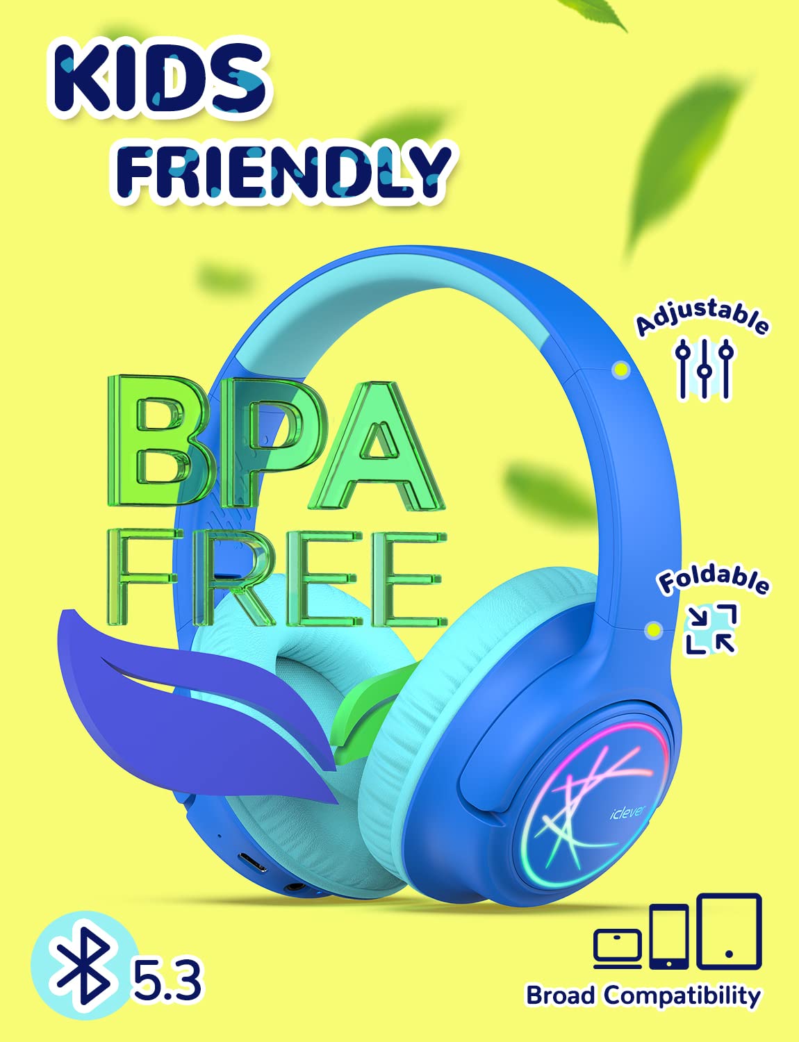 Foto 7 pulgar | Auriculares Bluetooth Iclever Bth18 Para Niños Con Luces Led 43h, Color Azul - Venta Internacional.