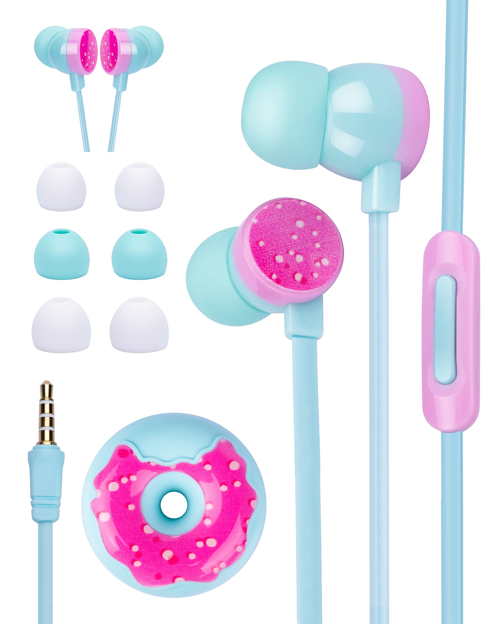 Auriculares Con Cable Ohedmeh Cute Donut Kids Con Micrófono Skyblue - Venta Internacional.