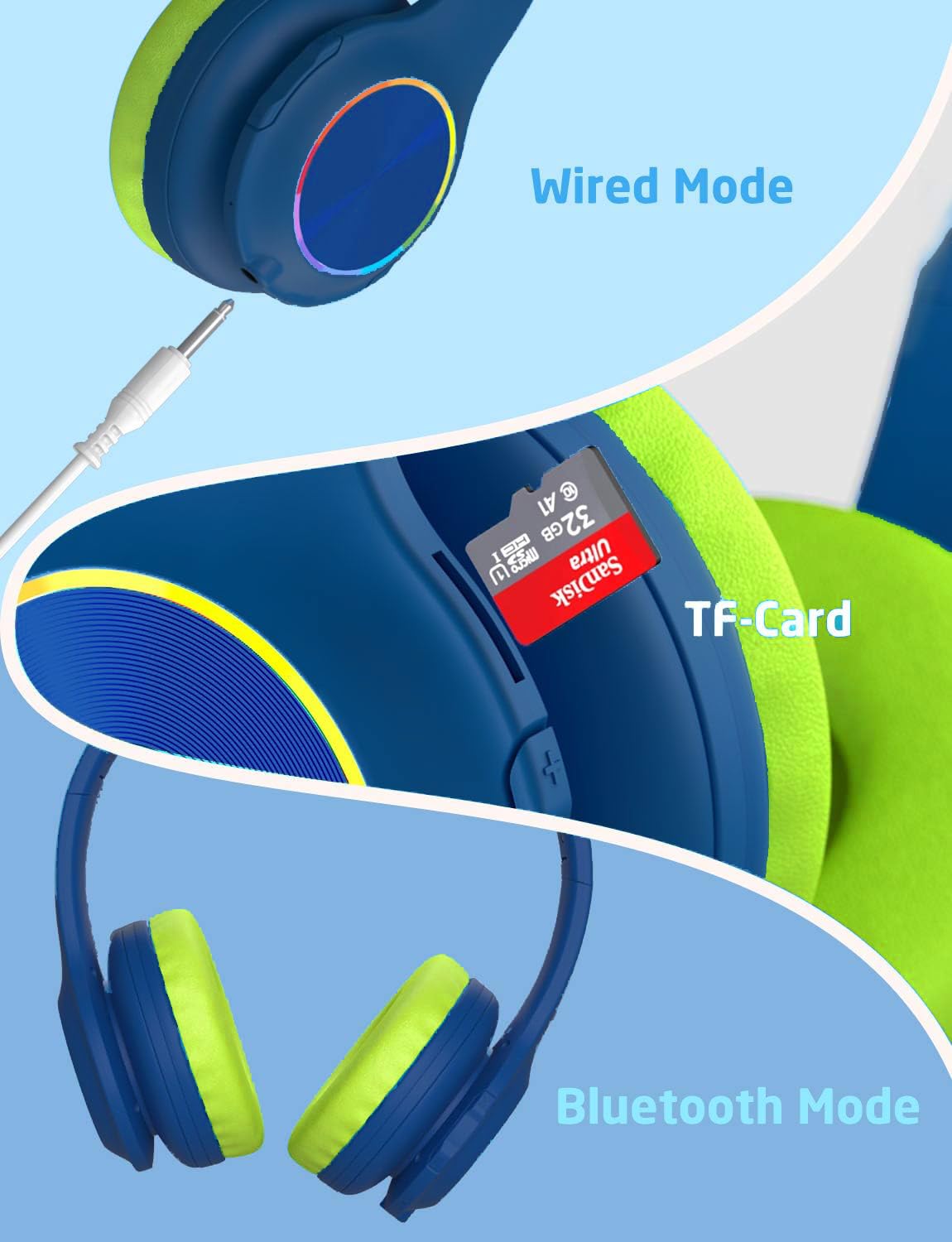 Foto 6 pulgar | Auriculares Inalámbricos Para Niños Candy Bila Cb01 Con Luces Led Azul/verde - Venta Internacional.
