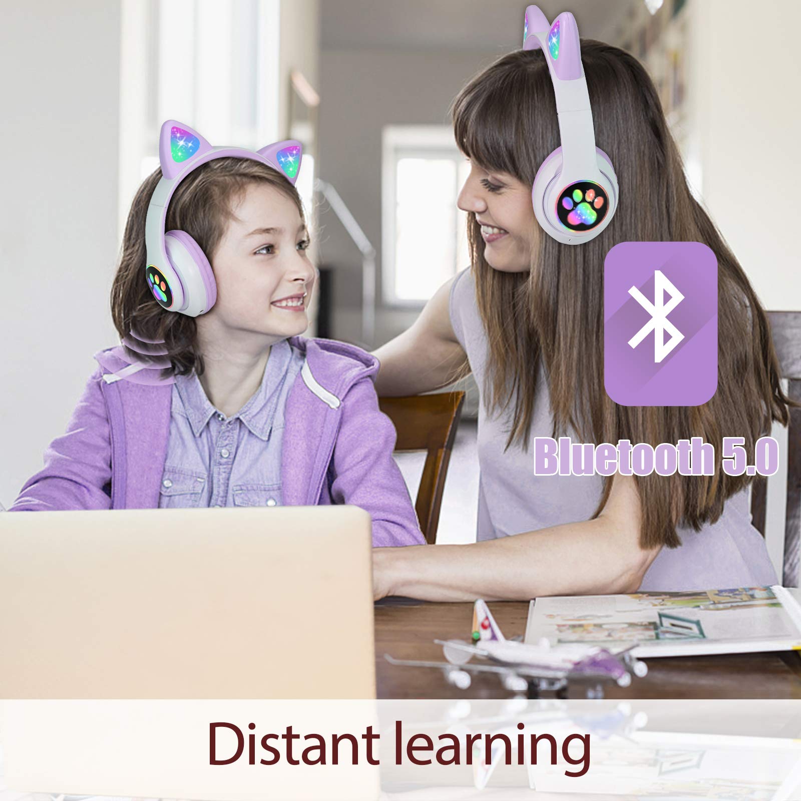 Foto 4 pulgar | Auriculares Inalámbricos Tcjj Cat Ear Led Bluetooth Con Micrófono Morado - Venta Internacional.