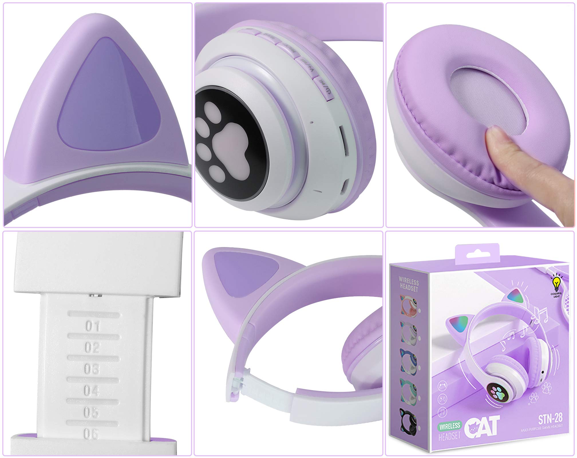 Foto 5 pulgar | Auriculares Inalámbricos Tcjj Cat Ear Led Bluetooth Con Micrófono Morado - Venta Internacional.
