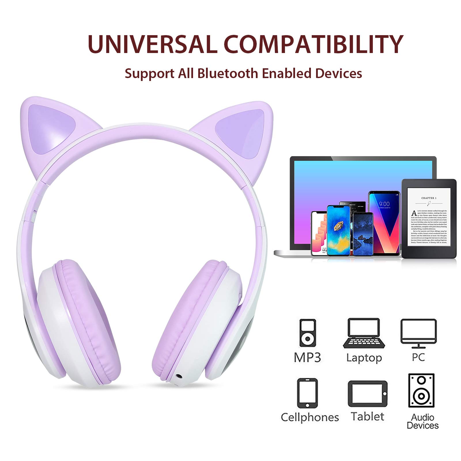Foto 7 pulgar | Auriculares Inalámbricos Tcjj Cat Ear Led Bluetooth Con Micrófono Morado - Venta Internacional.
