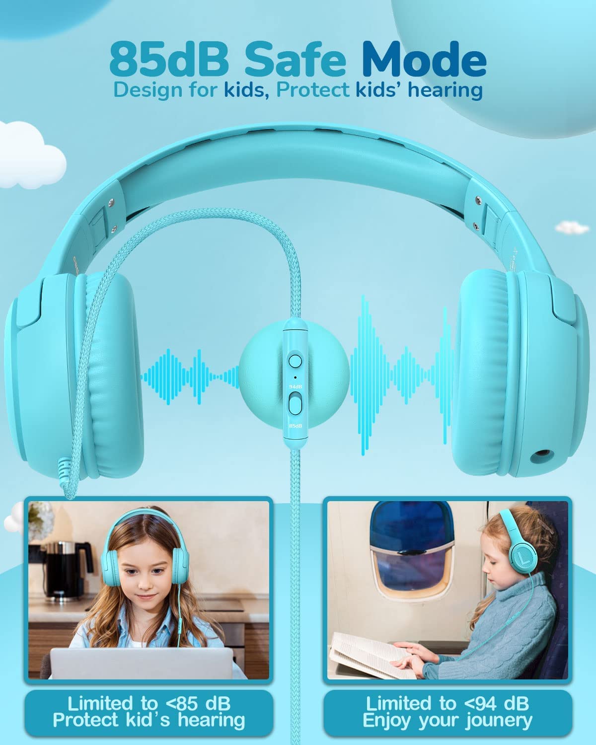 Foto 4 | Auriculares Awatrue At2 Para Niños Pequeños Con Cable, Límite De Volumen 85/94 Db - Venta Internacional.