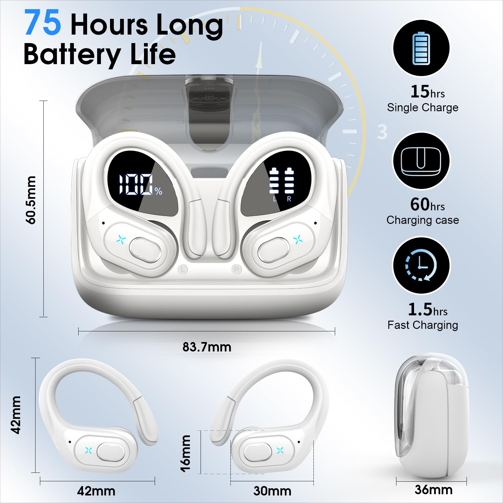 Foto 3 pulgar | Auriculares Inalámbricos Aptkdoe 75hrs Bluetooth 5.3 Headphone Sport - Venta Internacional.
