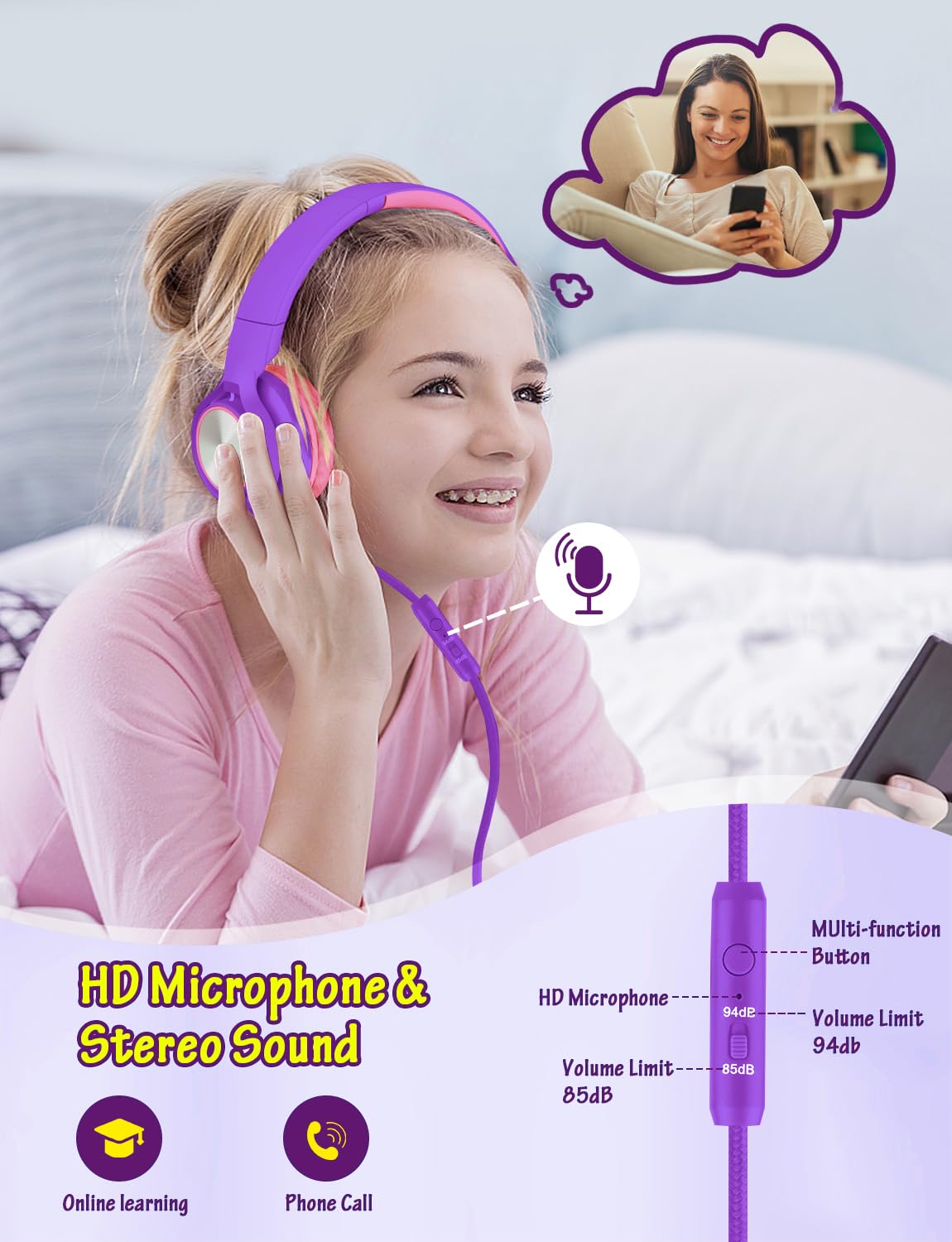 Foto 3 pulgar | Auriculares Voopwink Kids Con Micrófono Para Colocar Sobre La Oreja Con Cable - Venta Internacional.