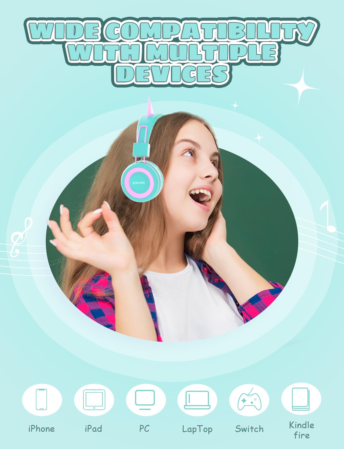 Foto 4 pulgar | Auriculares Simjar Cat Ear Kids Para La Escuela Green Wired - Venta Internacional.