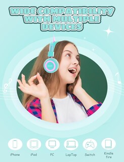 Foto 3 | Auriculares Simjar Cat Ear Kids Para La Escuela Green Wired - Venta Internacional.