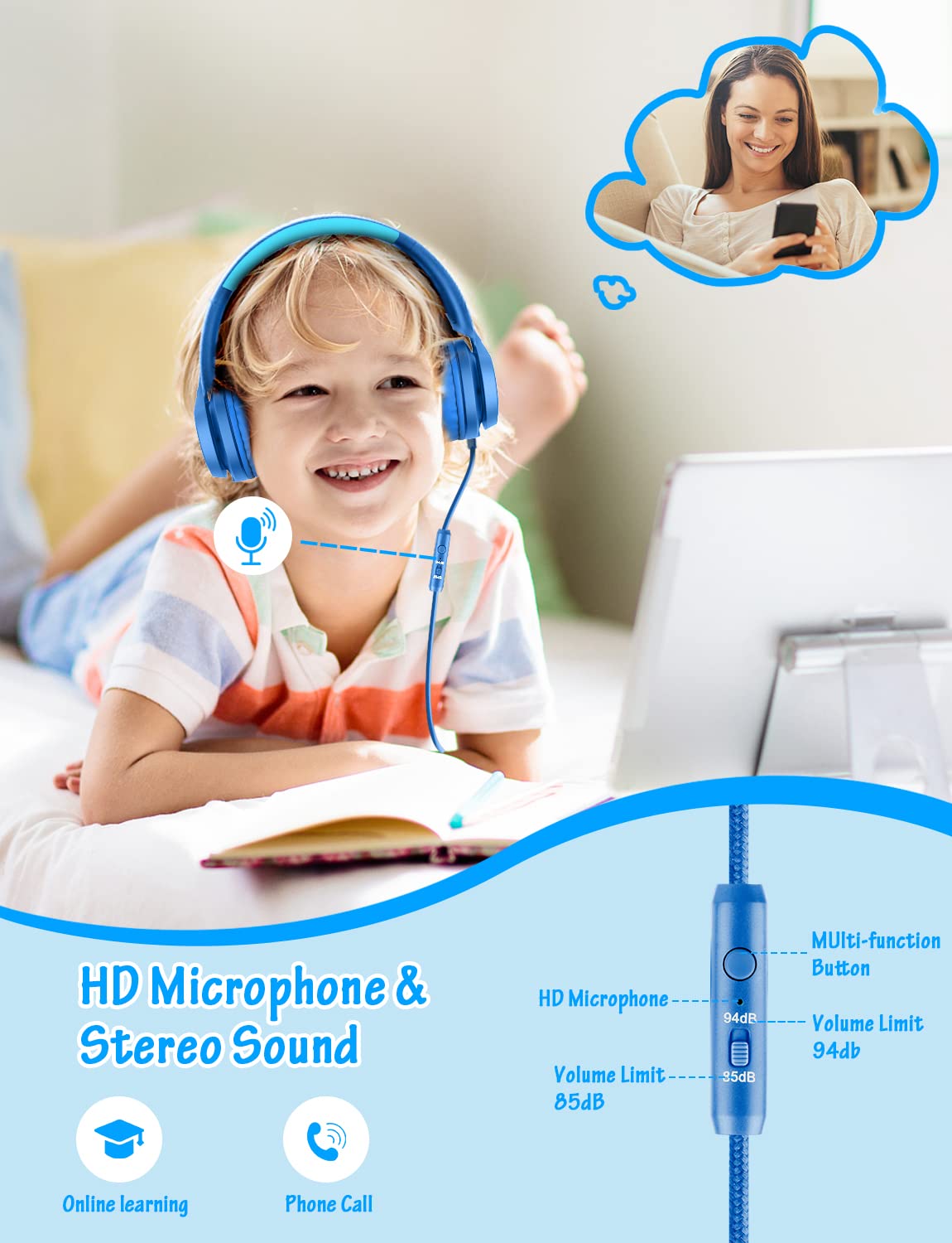 Foto 3 pulgar | Auriculares Voopwink Para Niños Con Micrófono De Volumen Limitado - Venta Internacional.