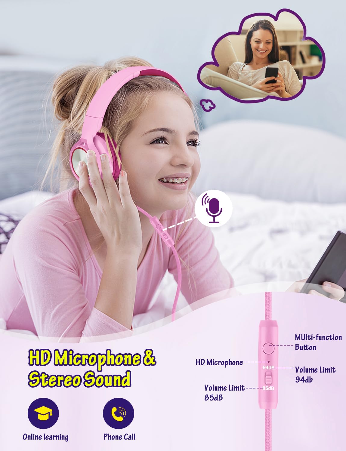 Foto 3 pulgar | Auriculares Voopwink Kids Con Micrófono Para Colocar Sobre La Oreja Con Cable - Venta Internacional.