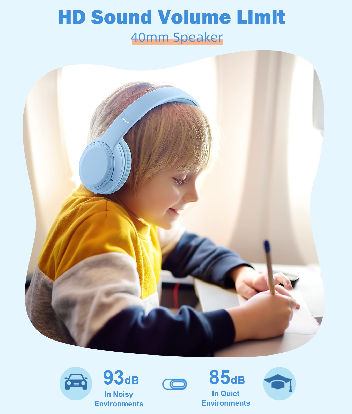Foto 3 pulgar | Auriculares Nabevi Kids Bluetooth Inalámbricos Con Micrófono 85/93 Db, Color Azul - Venta Internacional.