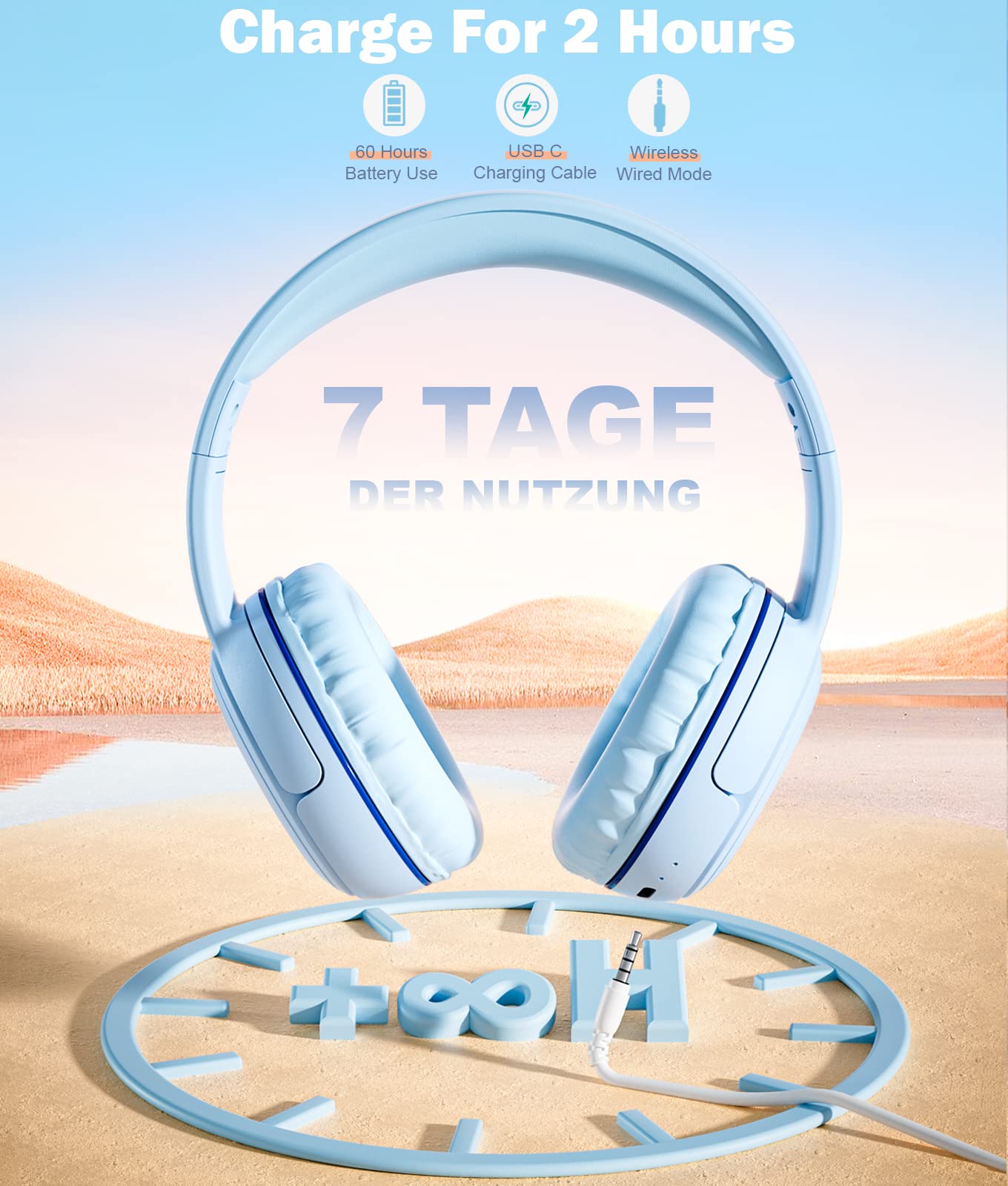 Foto 6 pulgar | Auriculares Nabevi Kids Bluetooth Inalámbricos Con Micrófono 85/93 Db, Color Azul - Venta Internacional.
