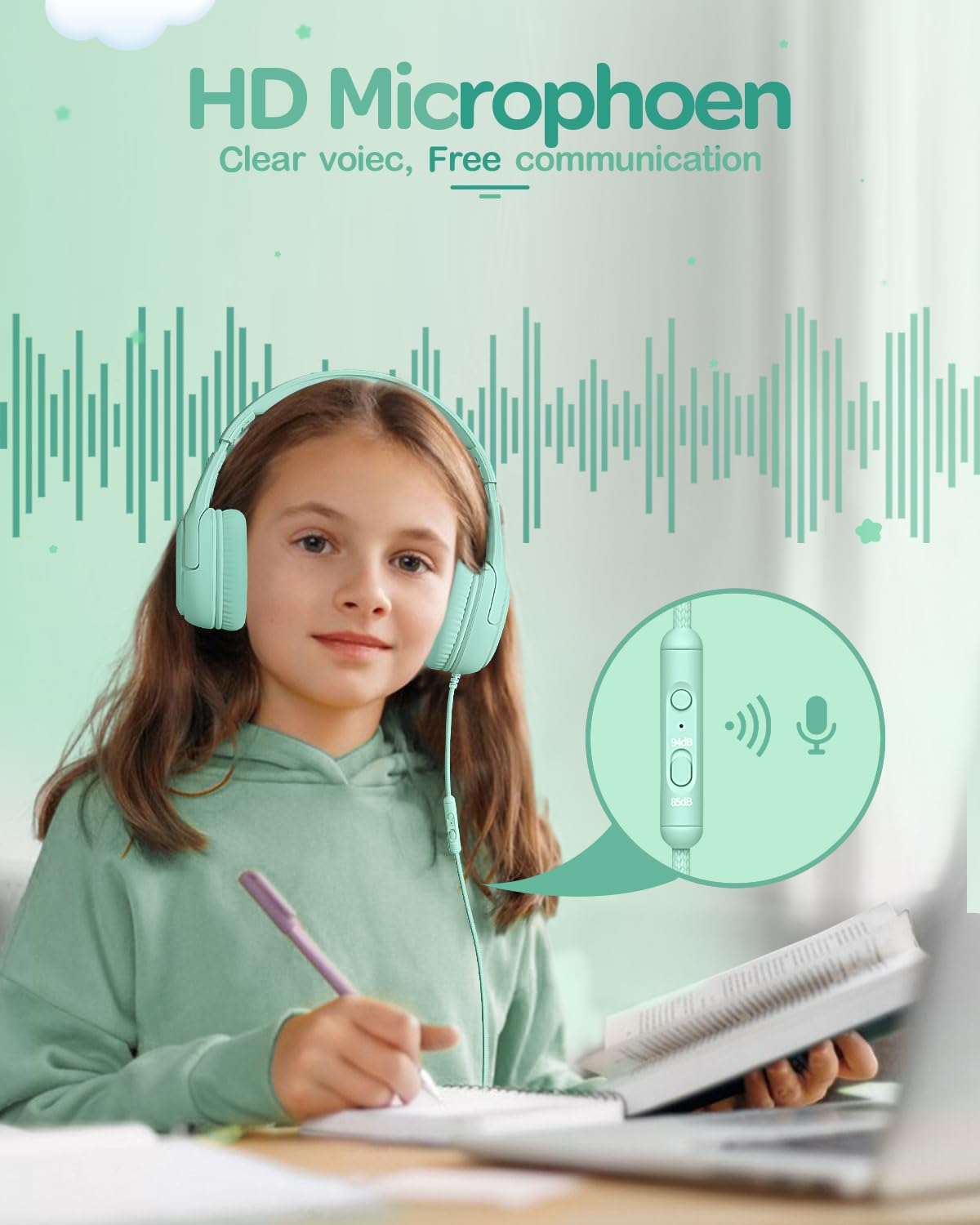Foto 7 pulgar | Auriculares Awatrue At2 Para Niños Con Micrófono De Más De 3 Años, Color Verde - Venta Internacional.