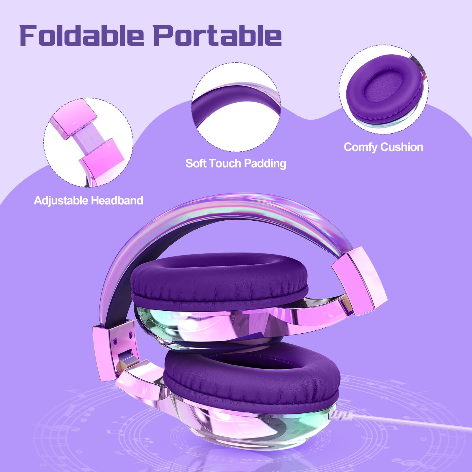 Foto 3 pulgar | Auriculares Qearfun Kids Con Micrófono Y Límite De Volumen Deep Purple - Venta Internacional.