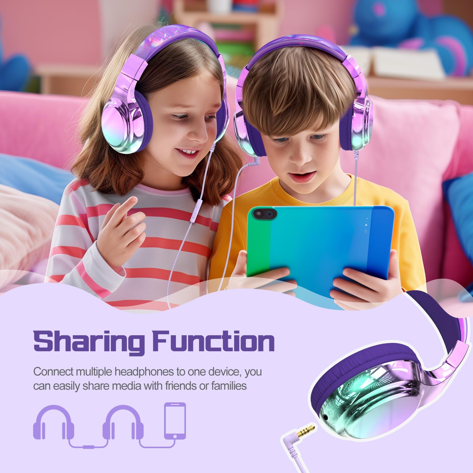 Foto 4 pulgar | Auriculares Qearfun Kids Con Micrófono Y Límite De Volumen Deep Purple - Venta Internacional.
