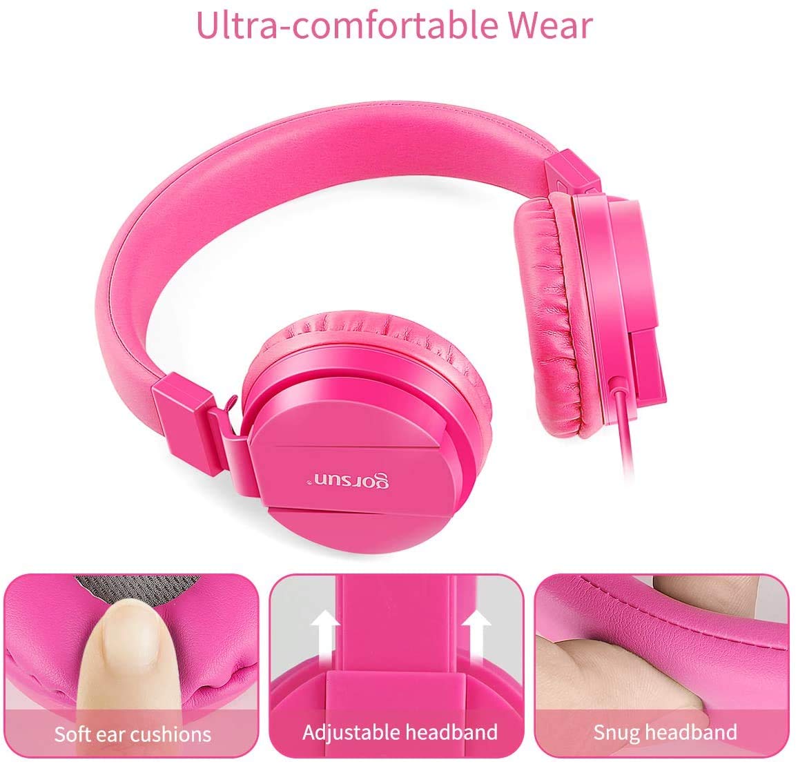 Foto 3 pulgar | Auriculares Gorsun Kids Estéreo Ligeros Con Cable Rosa - Venta Internacional.