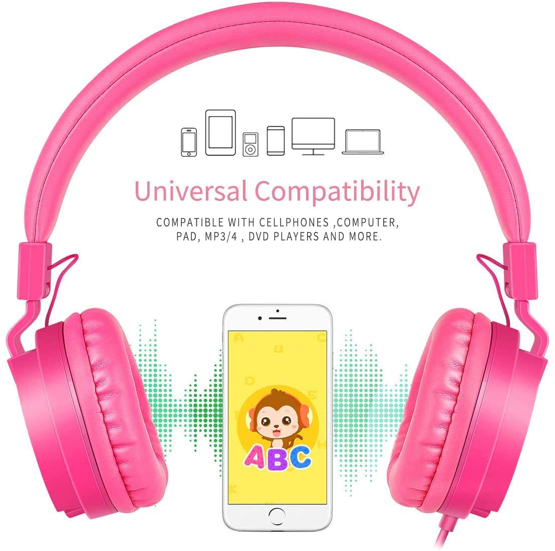 Foto 4 pulgar | Auriculares Gorsun Kids Estéreo Ligeros Con Cable Rosa - Venta Internacional.