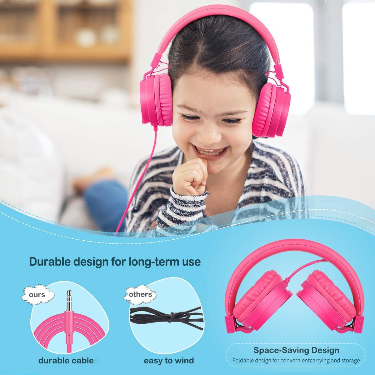 Foto 6 pulgar | Auriculares Gorsun Kids Estéreo Ligeros Con Cable Rosa - Venta Internacional.