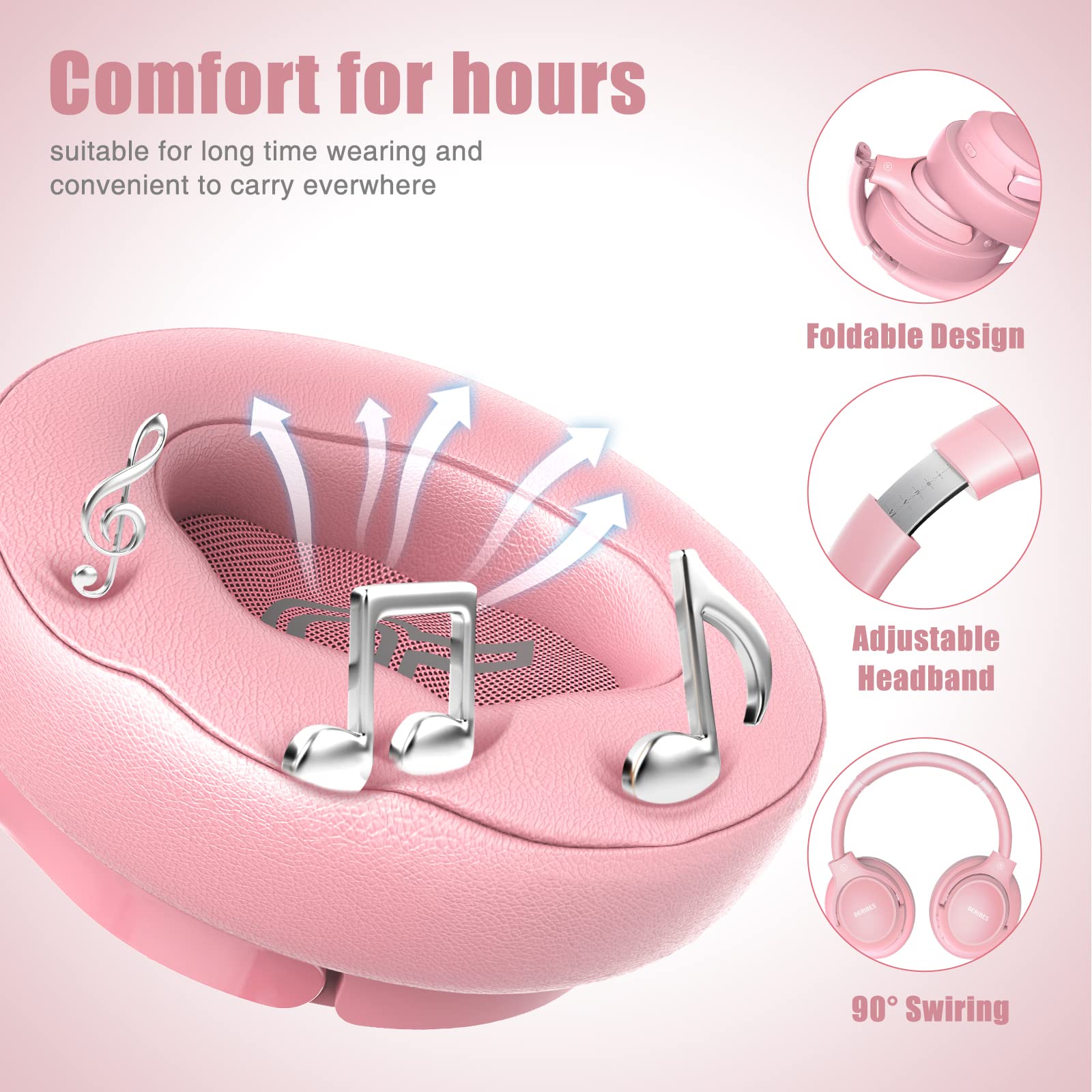 Foto 4 | Auriculares Inalámbricos Beribes 65h Playtime Con 6 Modos De Ecualización, Color Rosa - Venta Internacional.