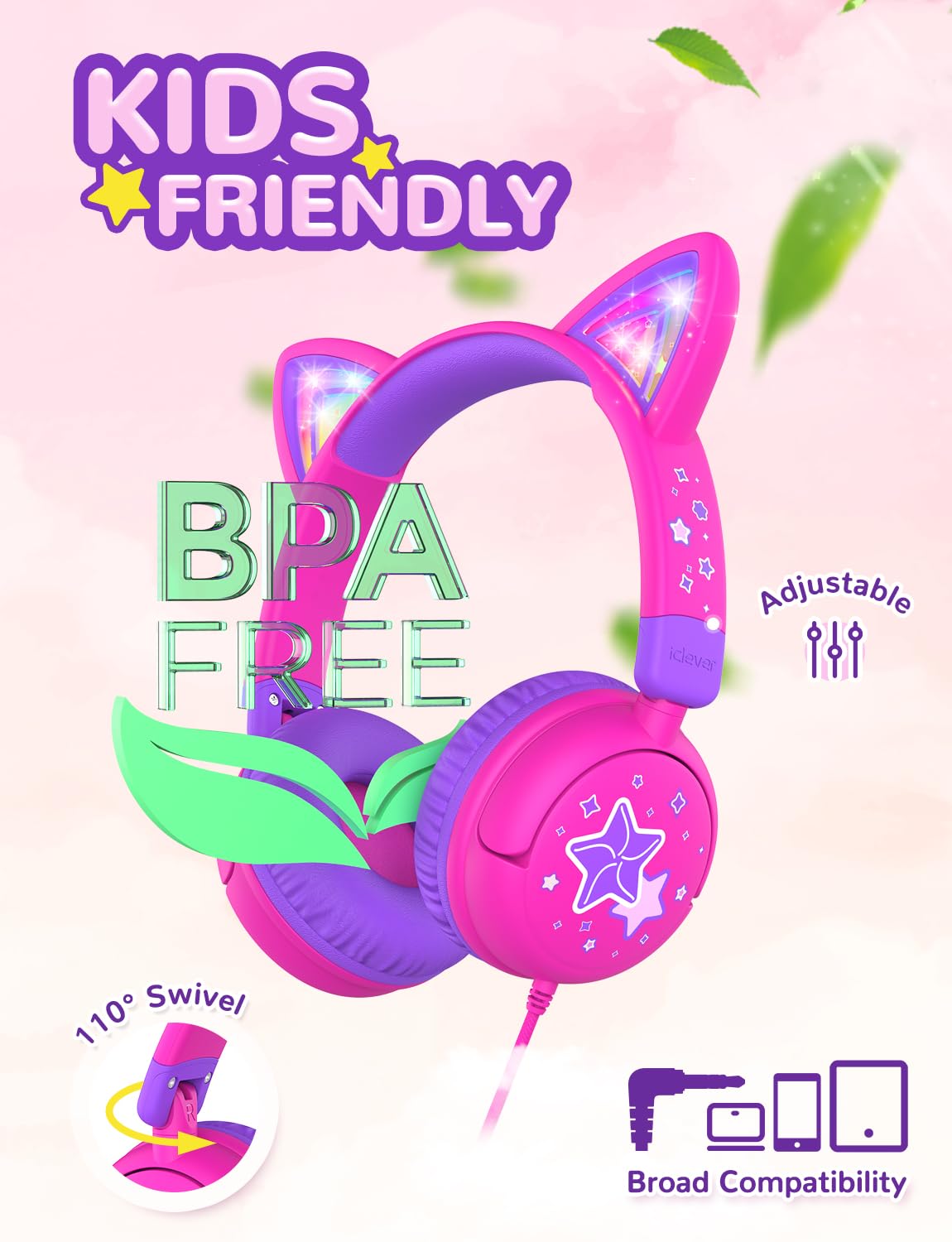 Foto 5 pulgar | Auriculares Para Niños Iclever Cat Ear Led Con Luz Led De 85 Dba, Volumen Seguro - Venta Internacional.