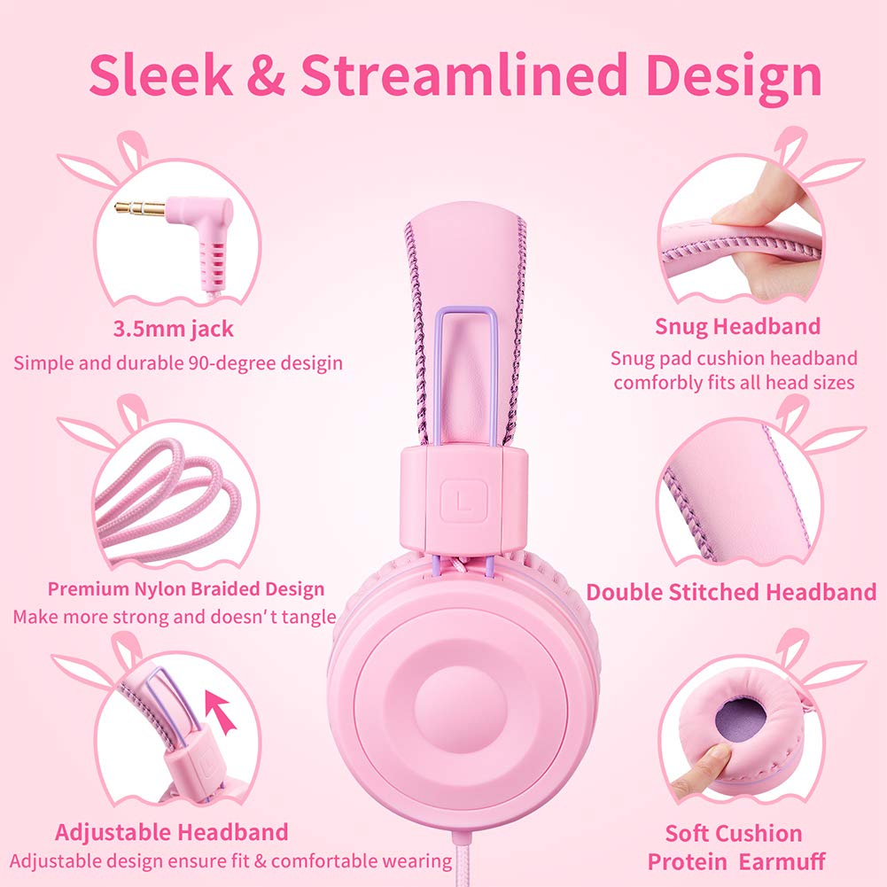Foto 3 pulgar | Auriculares Powmee M1 Para Niños Con Cable, Plegables Y Ajustables, Rosa - Venta Internacional.
