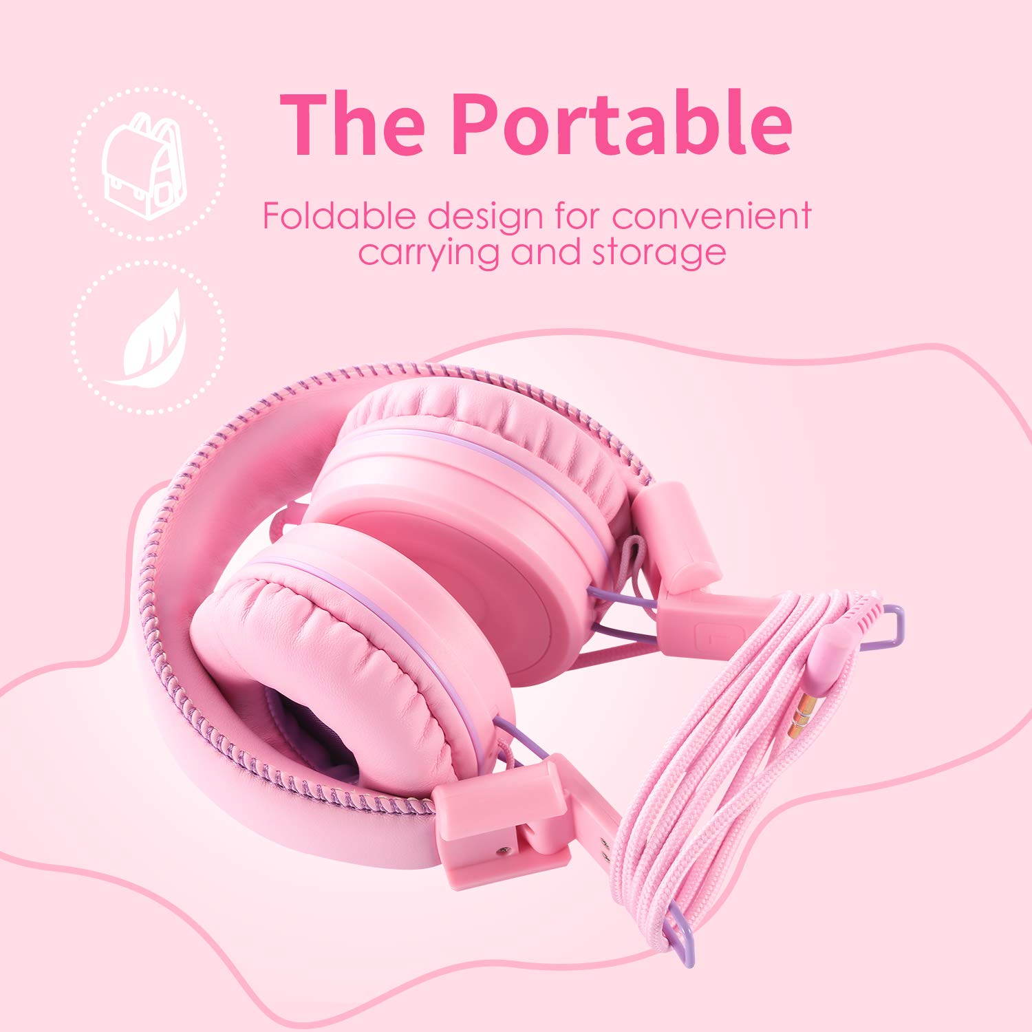 Foto 4 pulgar | Auriculares Powmee M1 Para Niños Con Cable, Plegables Y Ajustables, Rosa - Venta Internacional.