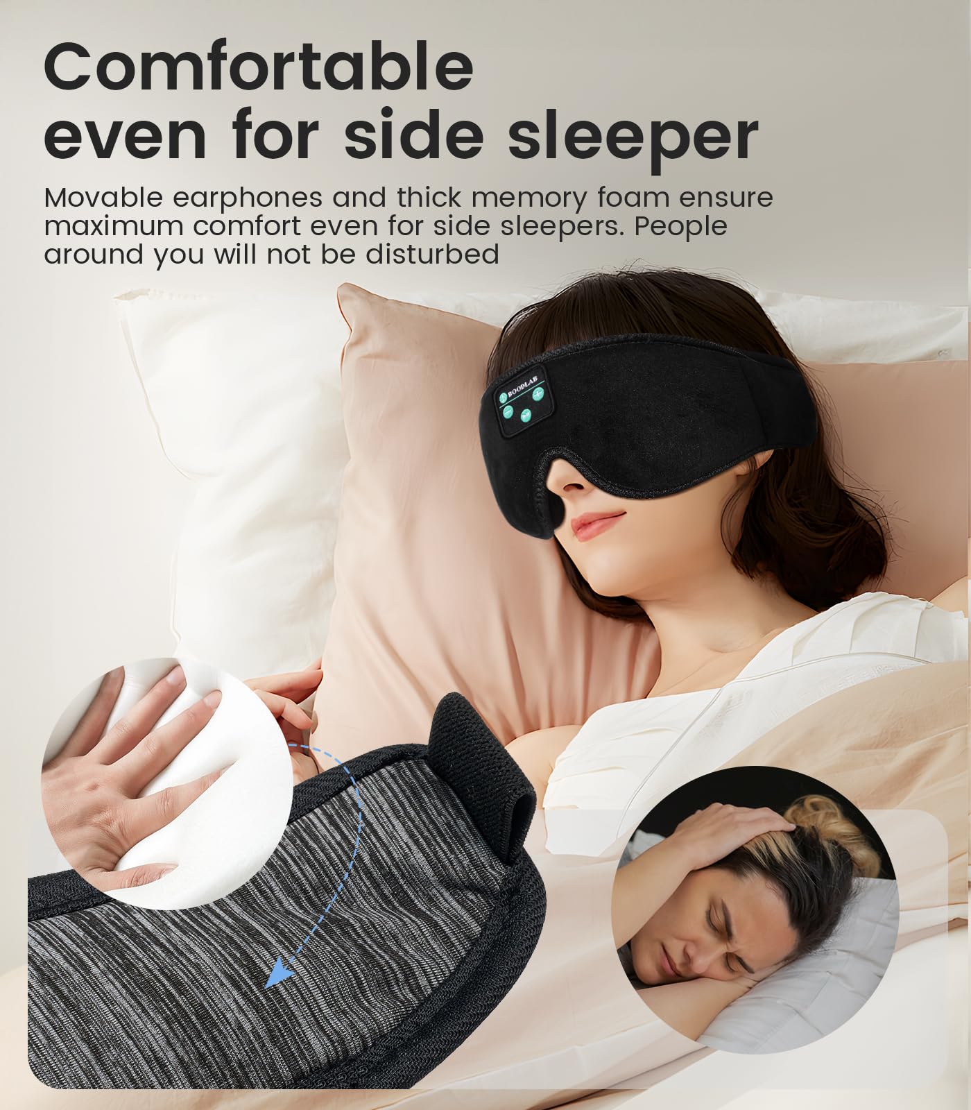 Foto 4 pulgar | Máscara Para Dormir Bluetooth Boodlab Con Auriculares Bluetooth - Venta Internacional.