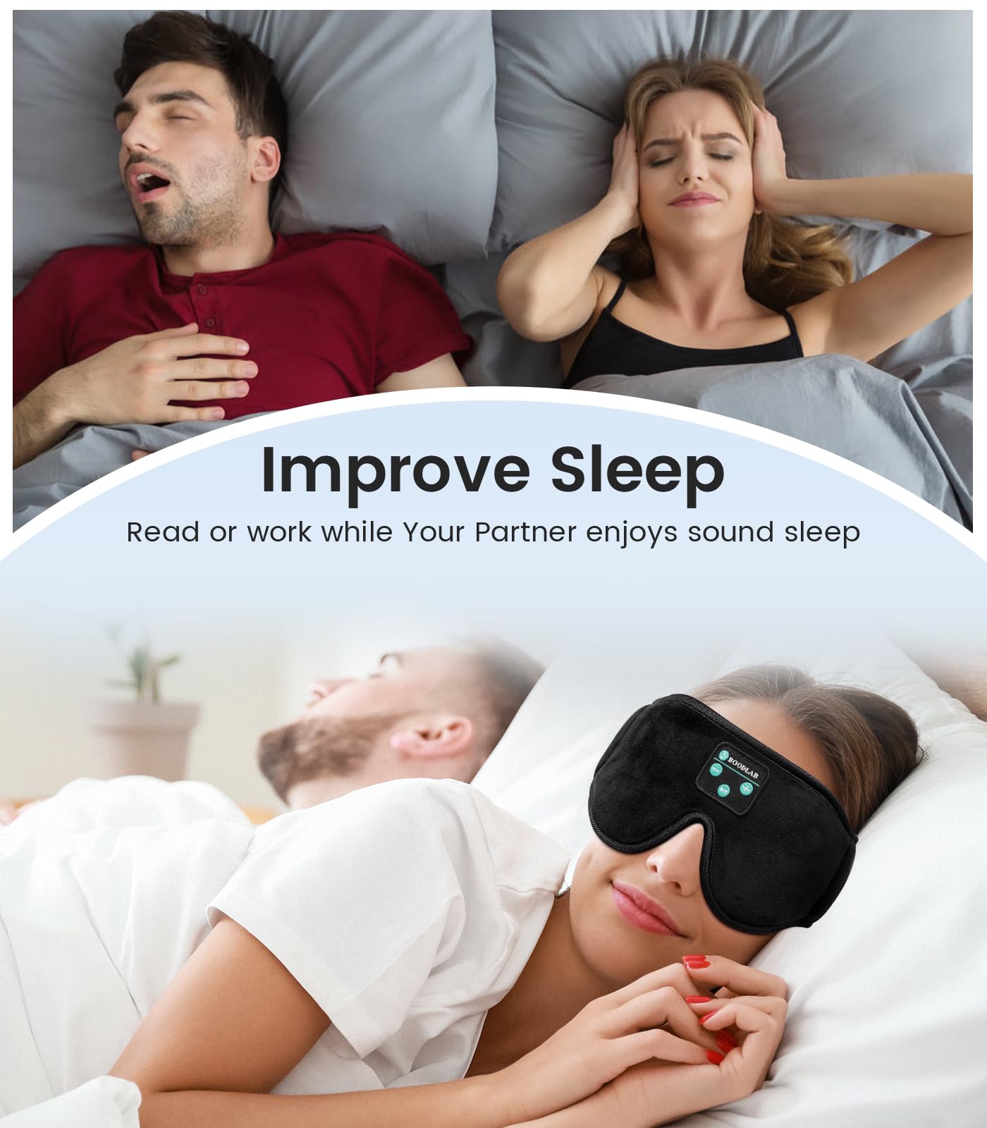 Foto 6 pulgar | Máscara Para Dormir Bluetooth Boodlab Con Auriculares Bluetooth - Venta Internacional.