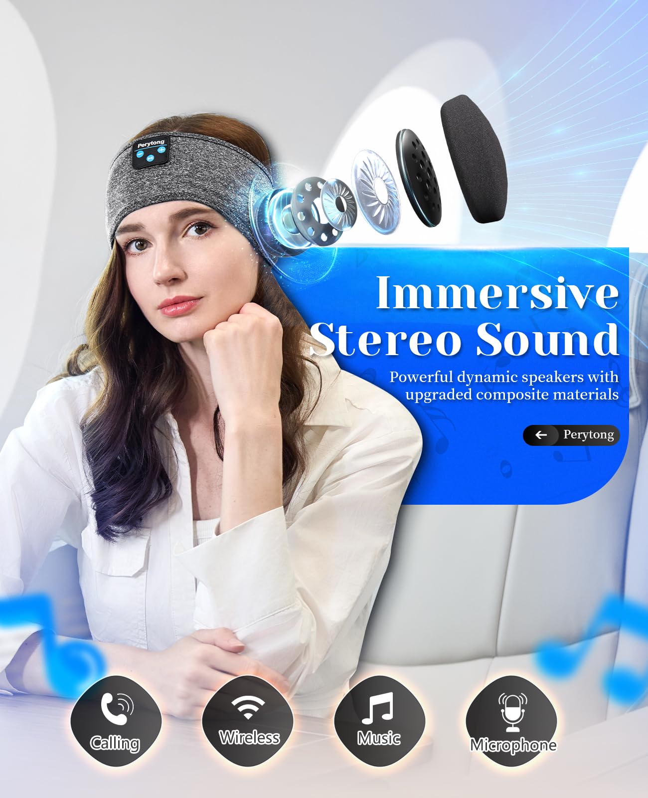 Foto 4 | Auriculares Para Dormir Con Diadema Bluetooth Perytong, Color Gris Oscuro - Venta Internacional.