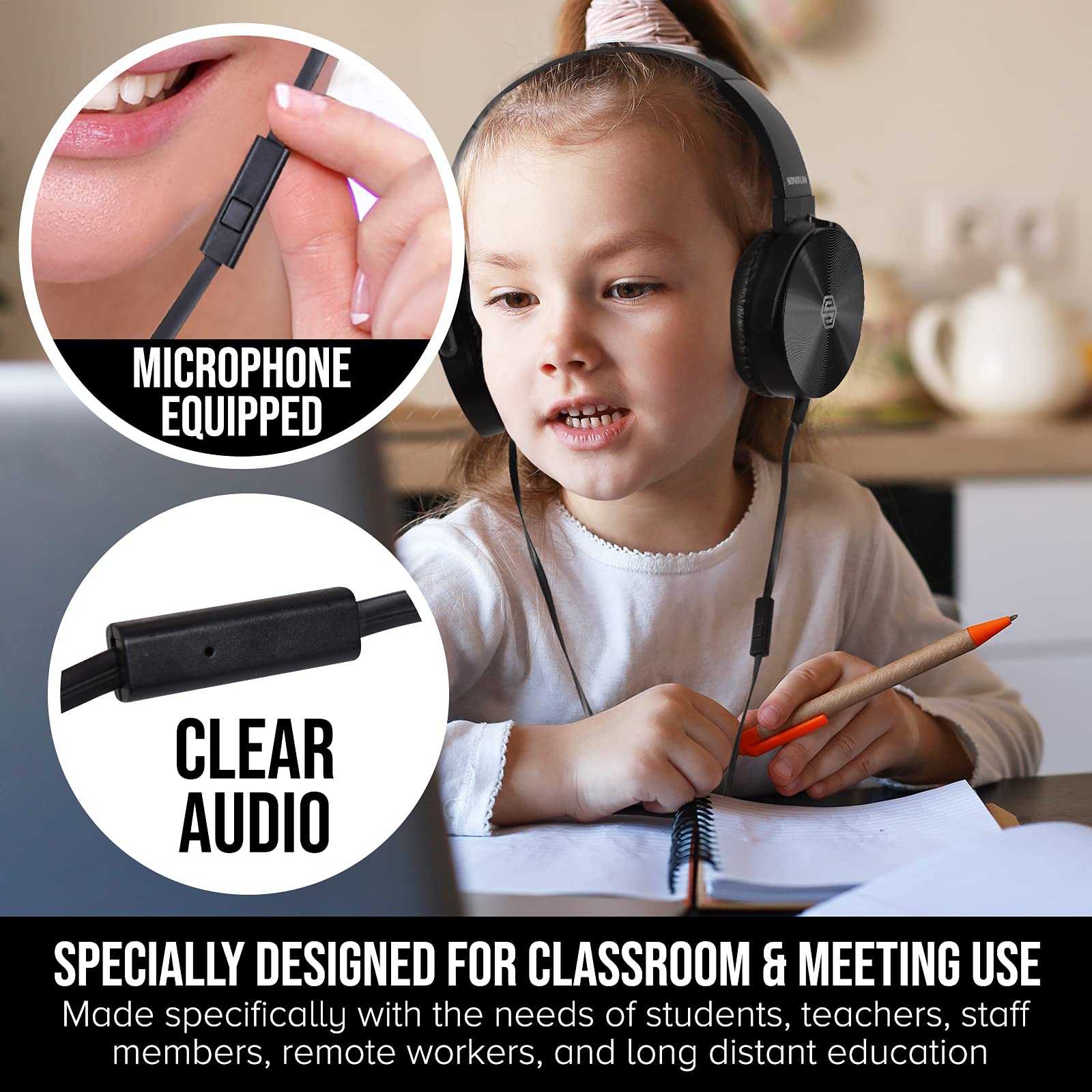 Foto 3 pulgar | Auriculares Sonitum Classroom, Paquete De 10 Con Micrófono Para Niños, Color Negro - Venta Internacional.