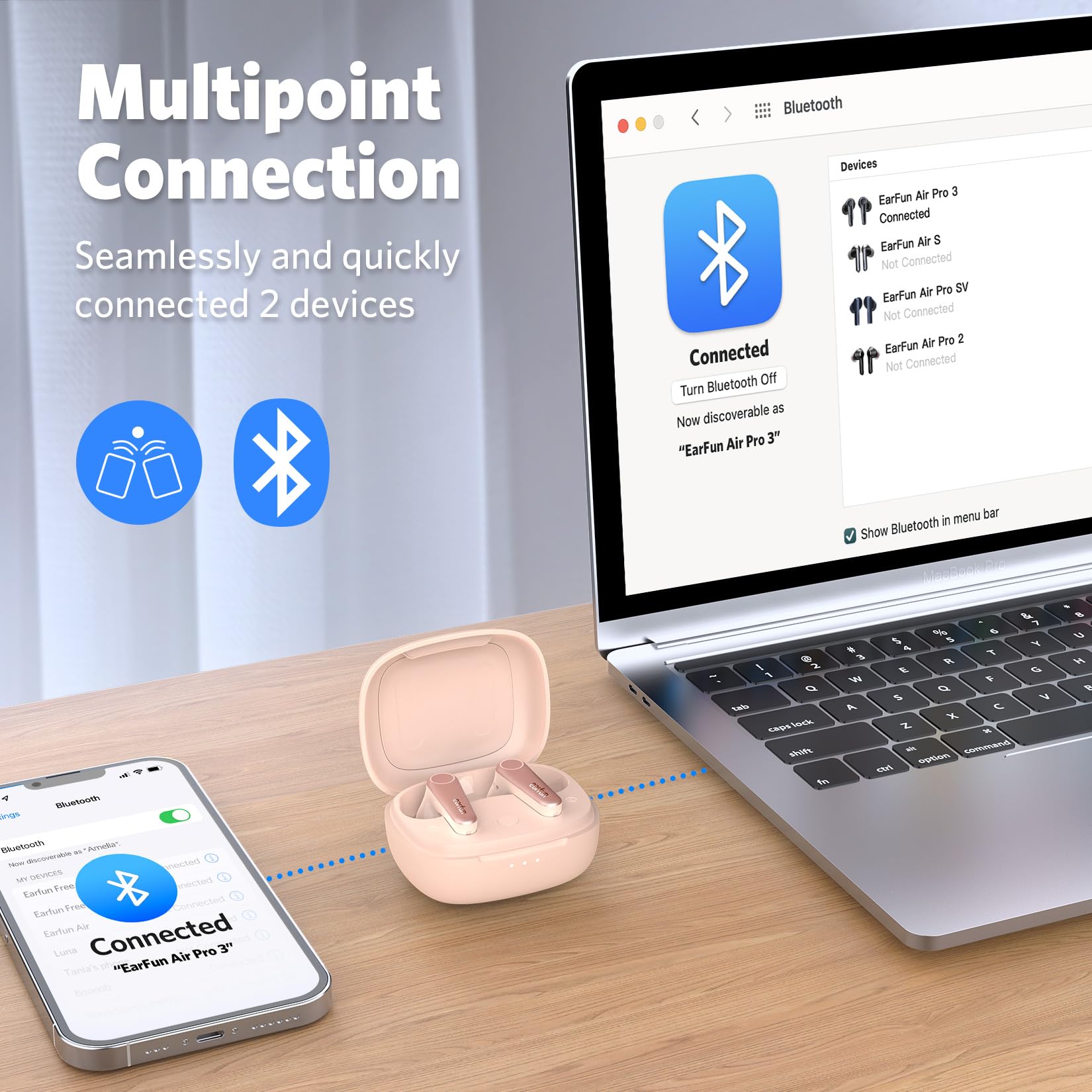 Foto 5 | Auriculares Inalámbricos Earfun Air Pro 3 Qualcomm Aptx Pink - Venta Internacional.
